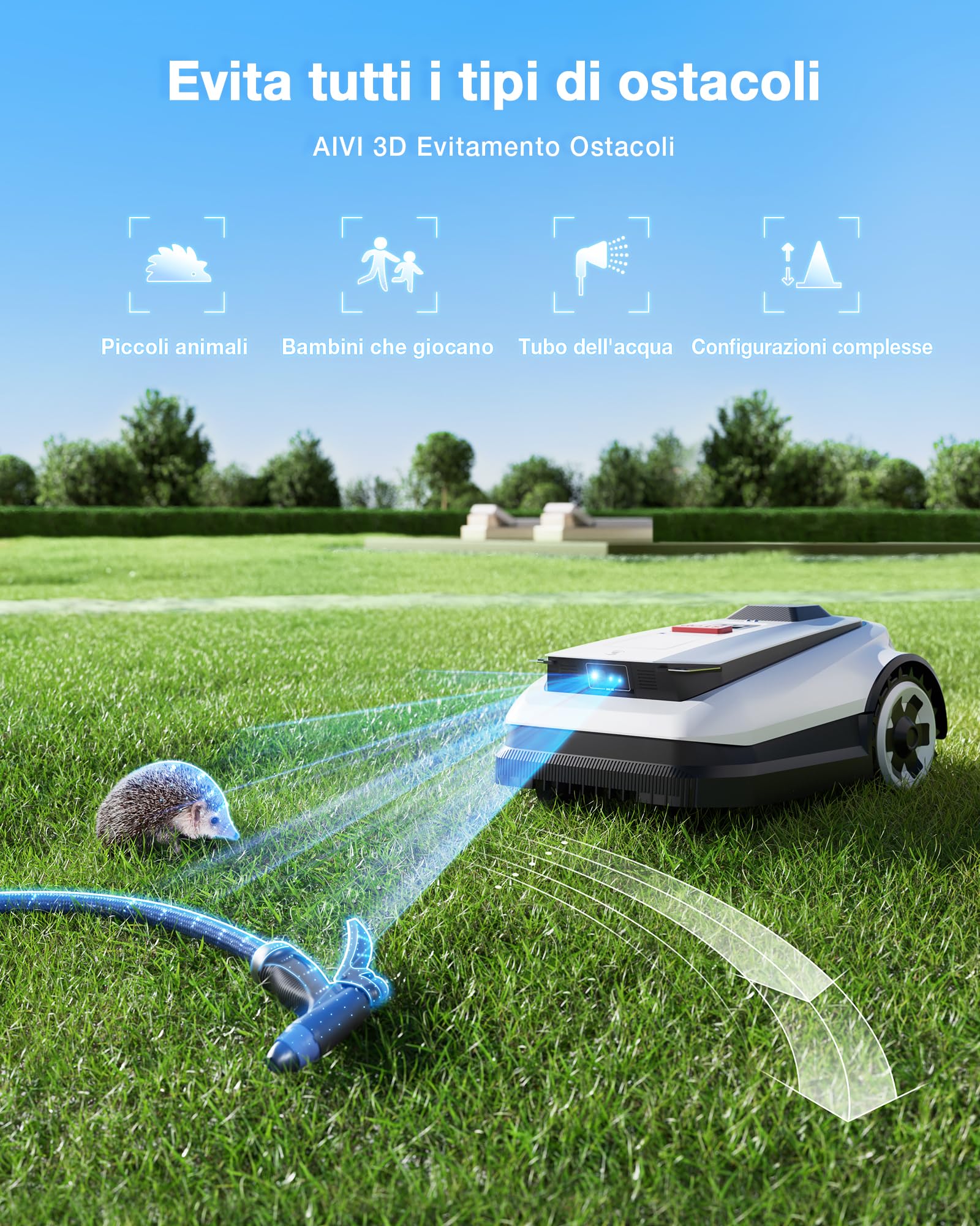 ECOVACS GOAT A1600 RTK Robot Tagliaerba 1600㎡ Senza Filo, Navigazione RTK+Vision LiDAR Rasaerba Robot, Mappatura Automatica, Doppie Lame, Potenza 100W, Ricarica Rapida, Pendenza del 50%