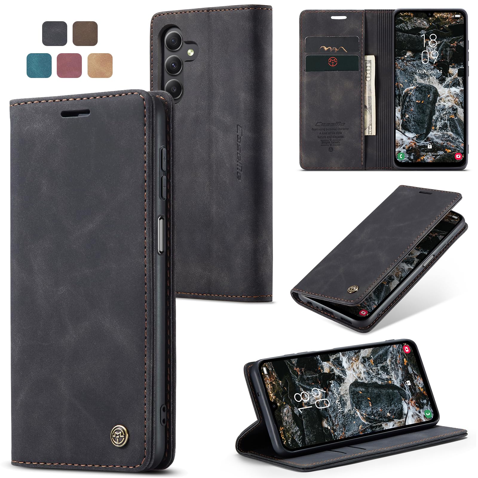 owlhold Cover per samsung A25,Cover Samsung Galaxy A25 Magnetica Portafoglio Flip[Antiurtoo][Cavalletto][Carta Fessura] Custodia Pelle per Samsung Galaxy A25-Nero