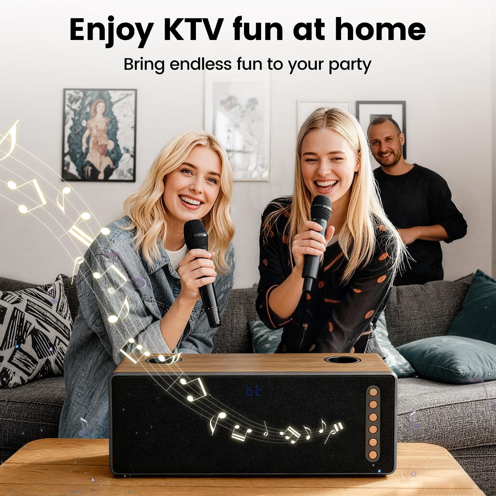 CT-380 Altoparlante Bluetooth 40W 2.0 Canali con Microfono Senza Fili Multi-Input (Ottico/Coassiale/HDMI ARC/AUX/USB) per Karaoke Casa TV/Party