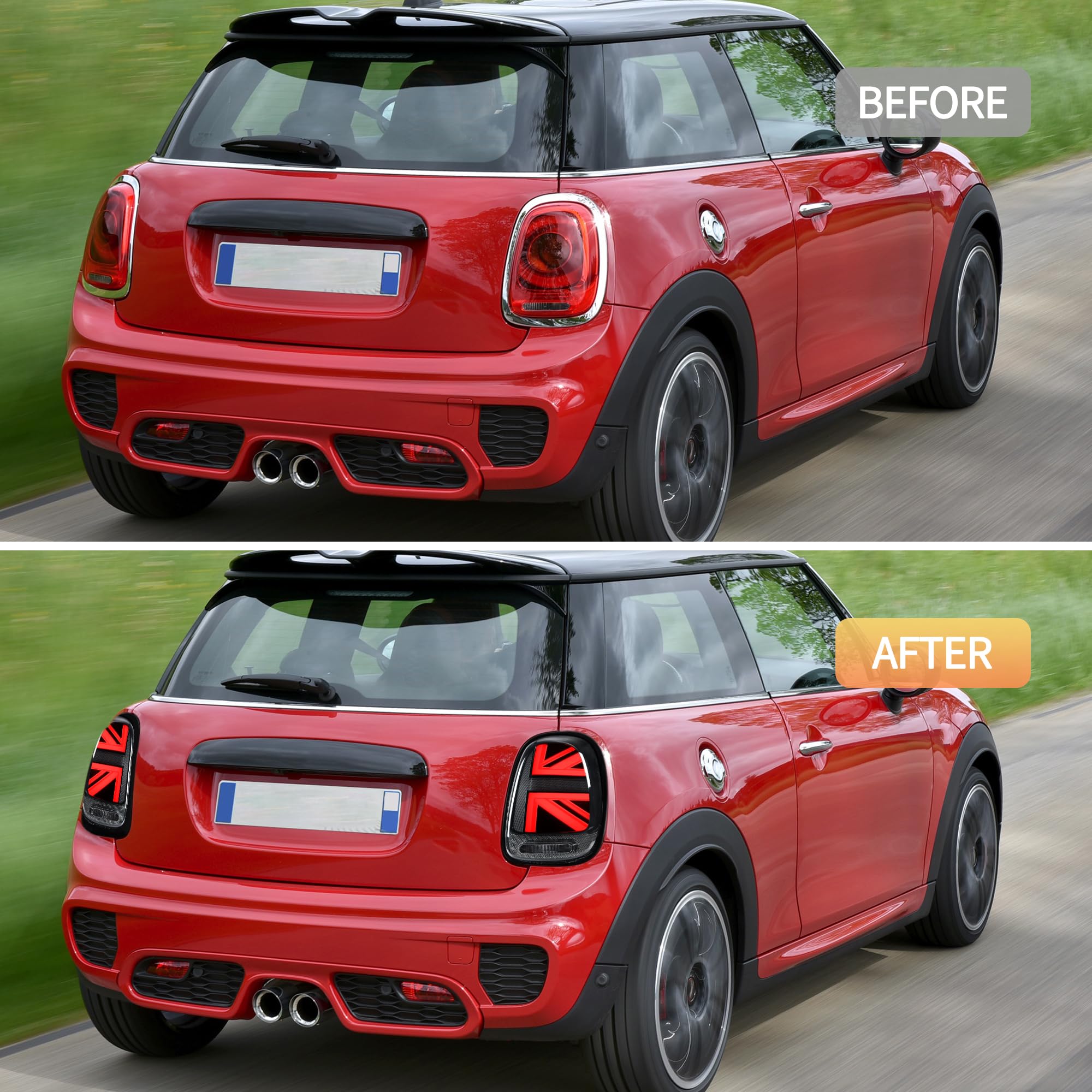 VLAND Rückleuchten Kompatibel für Mini Cooper F55 F56 F57 2014-2020, Mit E-Prüfzeichen,1 Satz (Schwarz/Schwarzer Zierring)
