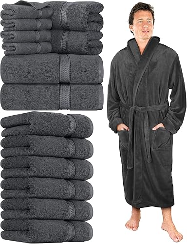 Utopia Towels Lavish - Juego de toallas de baño de 21.16 ozm (2 toallas de baño, 2 toallas de mano, 4 toallas faciales) con 1 bata de baño de forro