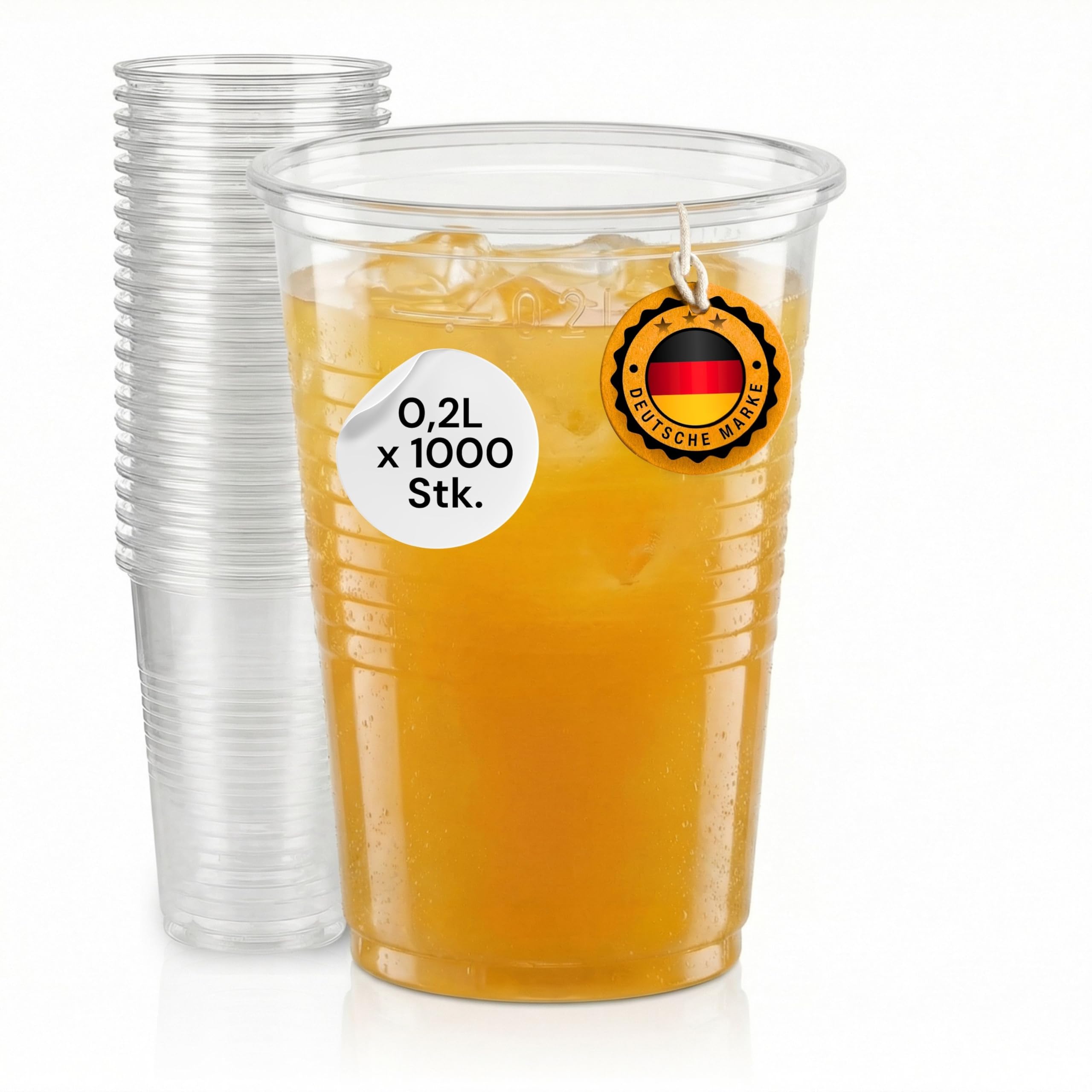 LogiPack GeRo Trinkbecher | Eichstrich 0,2l | Bierbecher Plastikbecher Einwegbecher aus Kunststoff PP (Polypropylen), Transparent klar | Ausschankbecher (1000)