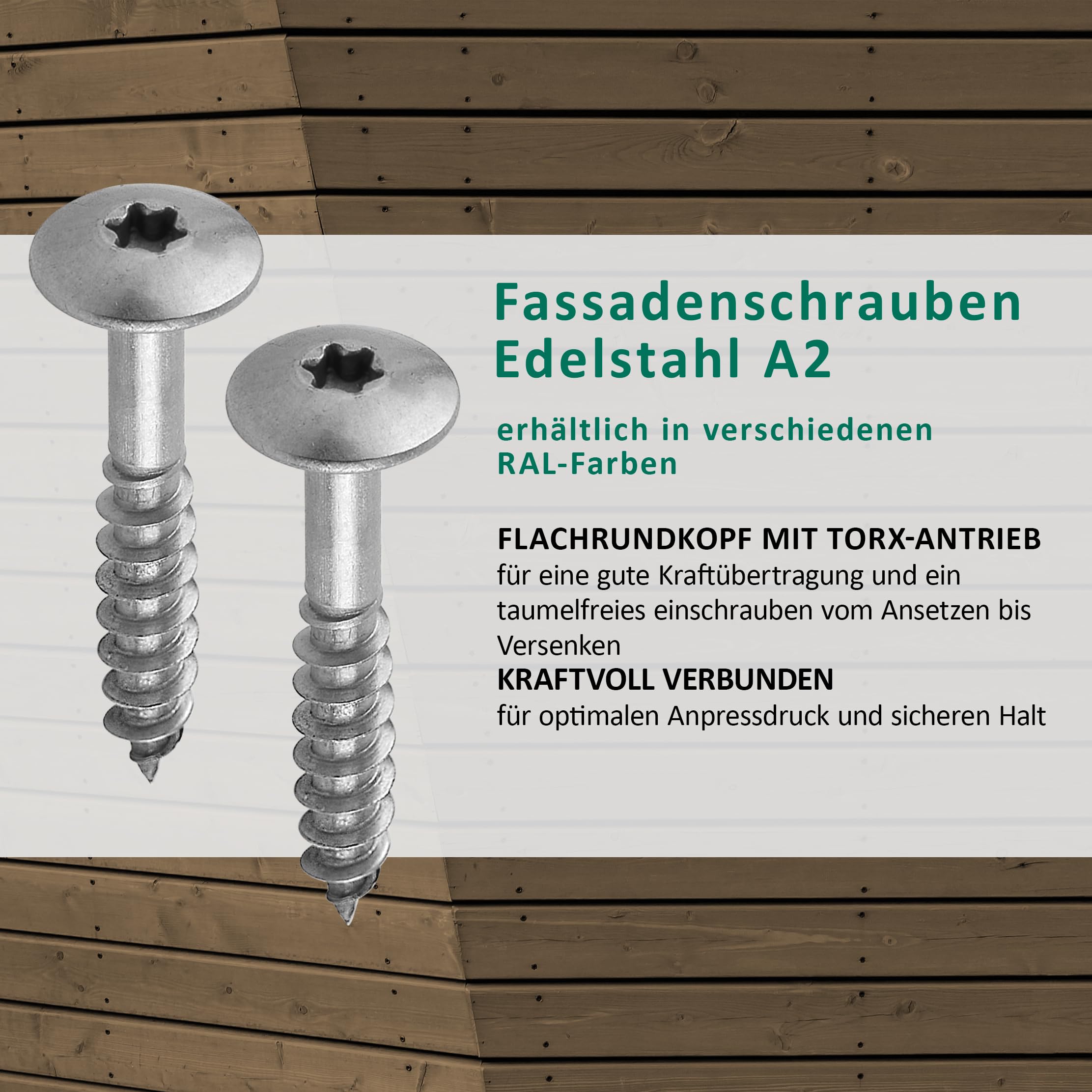 DSM – Vis de façade Trespo 4,8 x 70 mm – Acier inox A2 – tête fraisée ronde avec empreinte TX20 – auto-perçante & résistante à la corrosion – Vis pour bois – Idéal pour panneaux HPL – Lot de 500