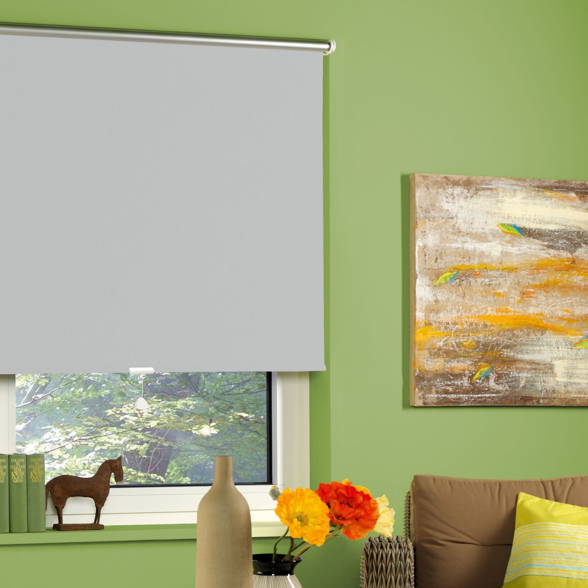 Thermorollo Hitzeschutz Verdunkelungsrollo Springrollo Mittelzugrollo Fenster Rollo 7 Farben Breite 62-242 cm Höhe 175 cm lichtundurchlässig verdunkelnd Beschichtung Silber (222 x 175 cm / Grau)