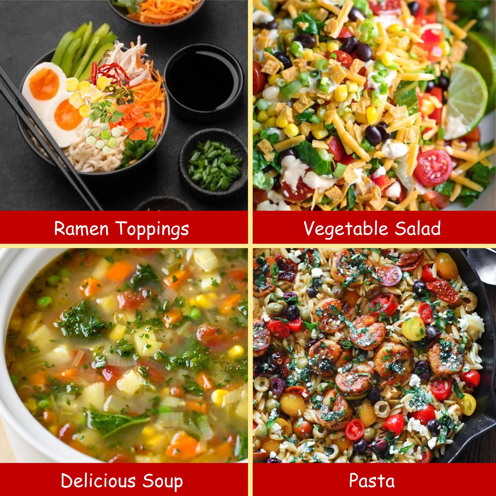 Dried Ramen Toppings Dehydrated Vegetables – 9 Mixed Vegetable Green & Red Bell Peppers, 12.35oz Natural Dried Veggie Flakes for Ramen Noodles, Camping Food Emergency Supply, Soups, Vegan