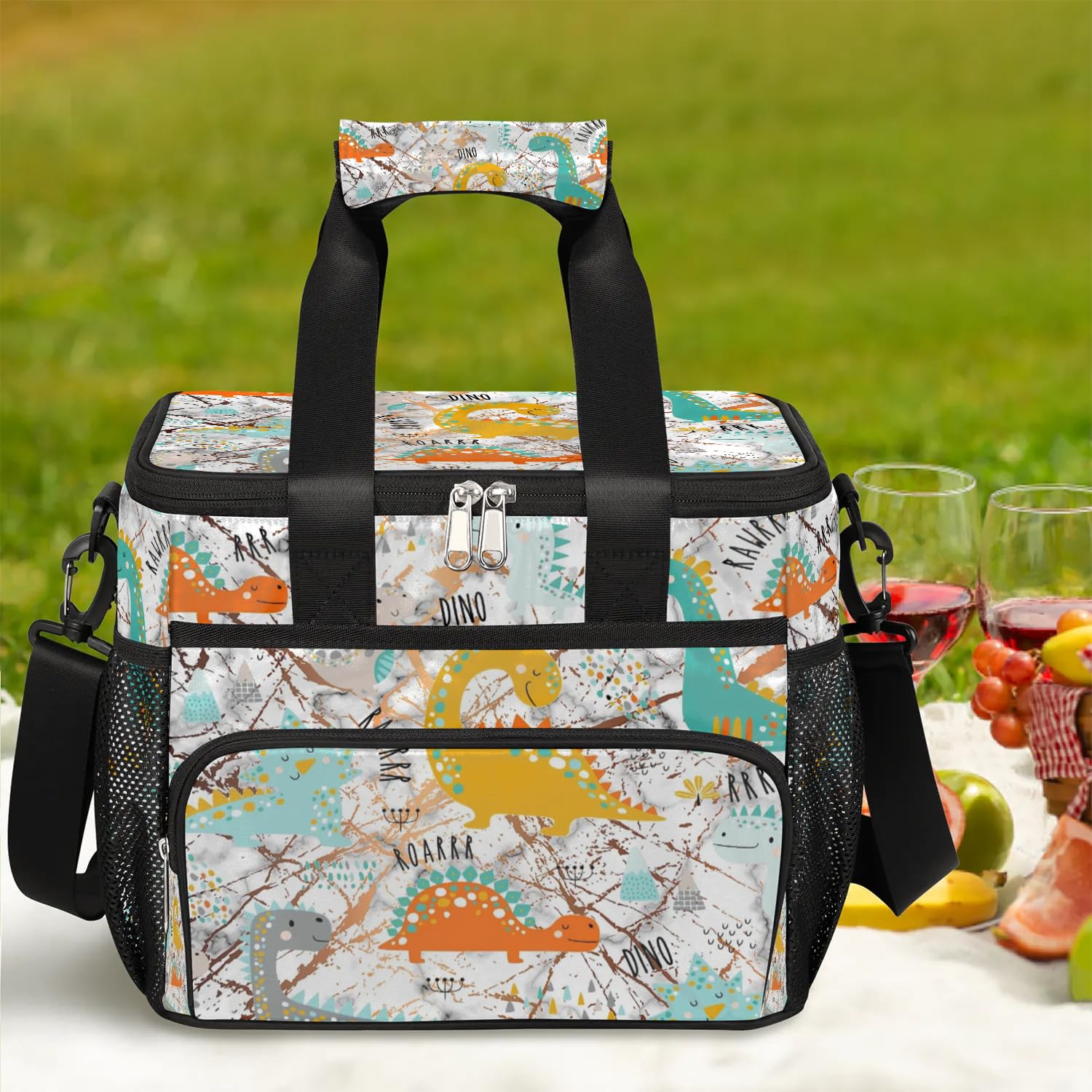 Bunte süße Dinosaurier-Lunch-Tasche für Erwachsene, Herren, Damen, Kinder, Mädchen, Jungen, Dinosaurier-Marmor, isolierte Lunchbox, Kühltasche, Kühltasche, Kühltasche, Kühltasche, Kühltasche, für