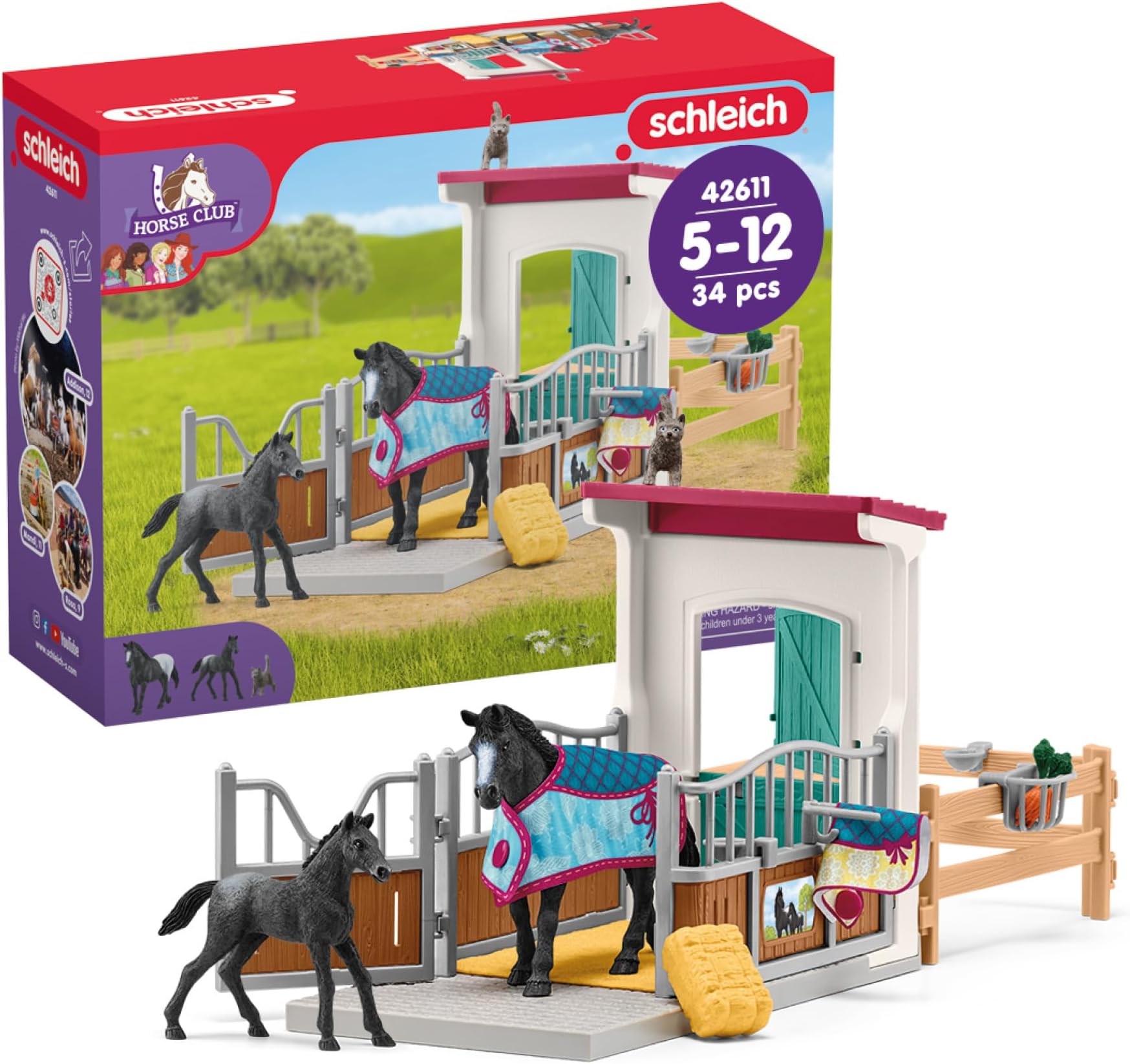 Schleich Horse Club - 34Pc Horse Stall With Mare And Foal - Kids 5+ | 42611
