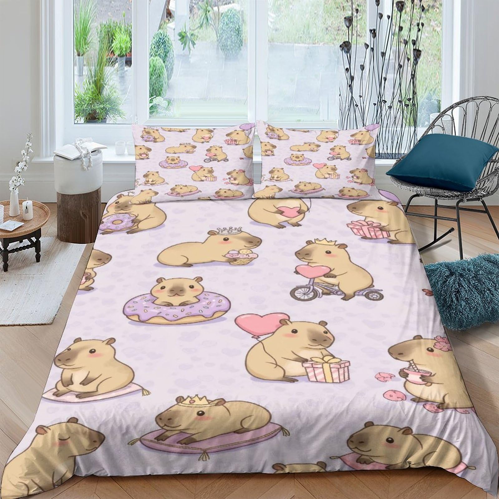 Ctjqhvkz Style-1 3D Printed Cute Capybara Fitted Sheet Microfiber Soft Pastel Cartoon Bed Cover For Bedroom Guest Room Decor Single（135X200cm）
