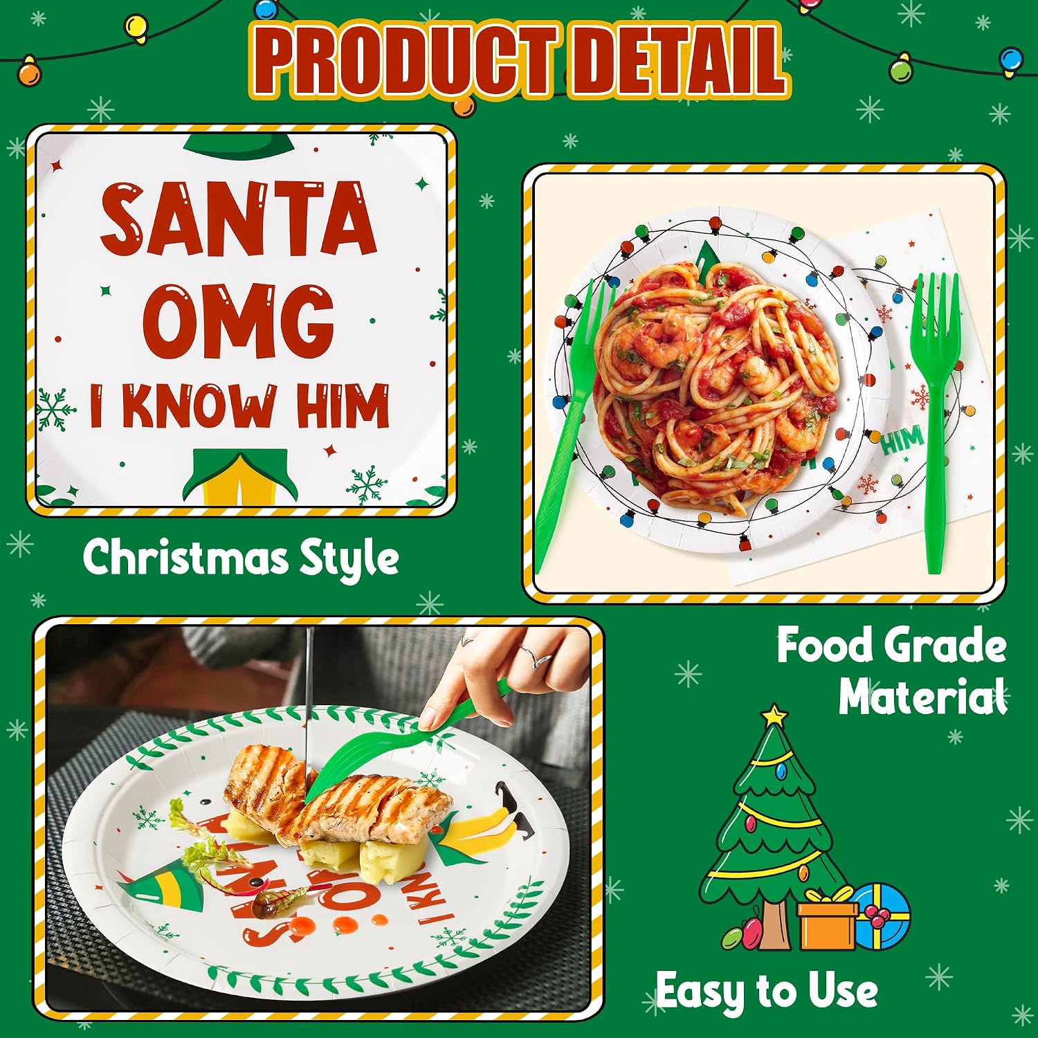 Christmas Plates Napkins Tableware - 96pcs Funny Xmas Movie Party Forks Dinnerware Set Decorations Supplies, Santa Omg Themed Disposable Tableware Favor for Winter Holiday (24 Guests)