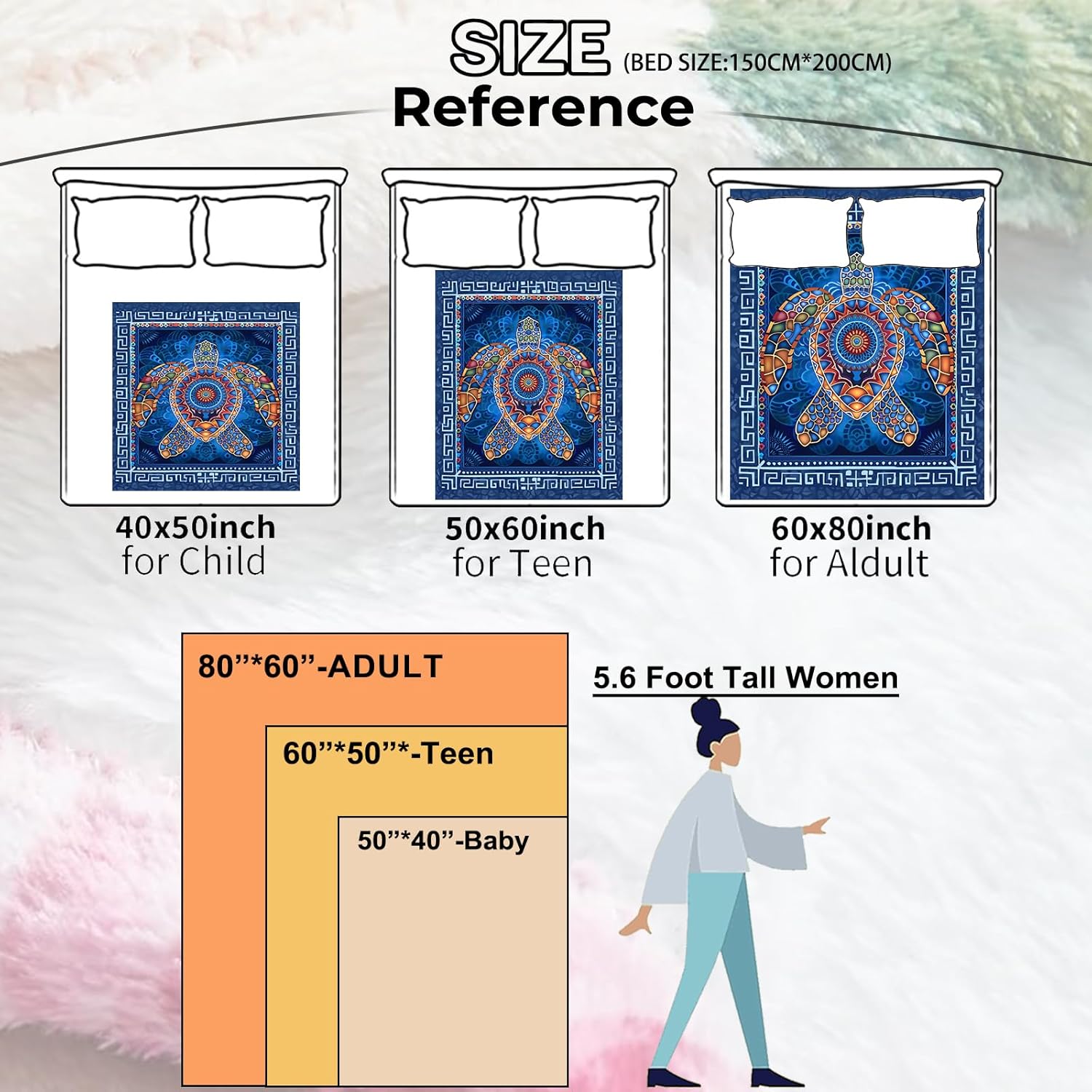 Sea Turtle Blanket Gifts for Kids Women Adult Girls,Mandala Ocean Blue Throw Blankets,Soft Comfy Lightweight for Home Couch Bed Sofa Decor,Colorful Geometric Design 60x80in