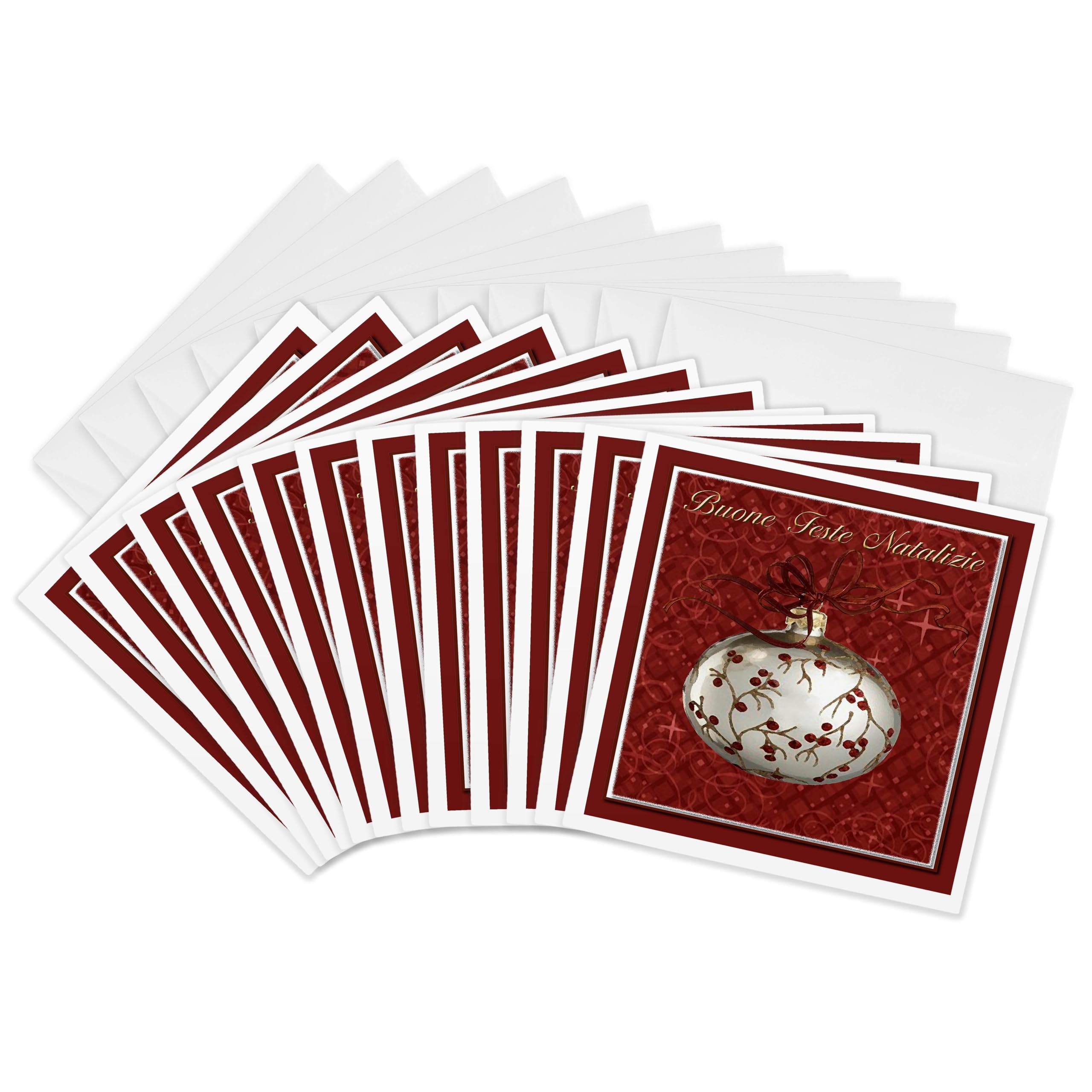 3dRose Buone Feste Natalizie, Merry Christmas in Italian, Red Berries - Greeting Cards, 6 x 6 inches, set of 12 (gc_37016_2)