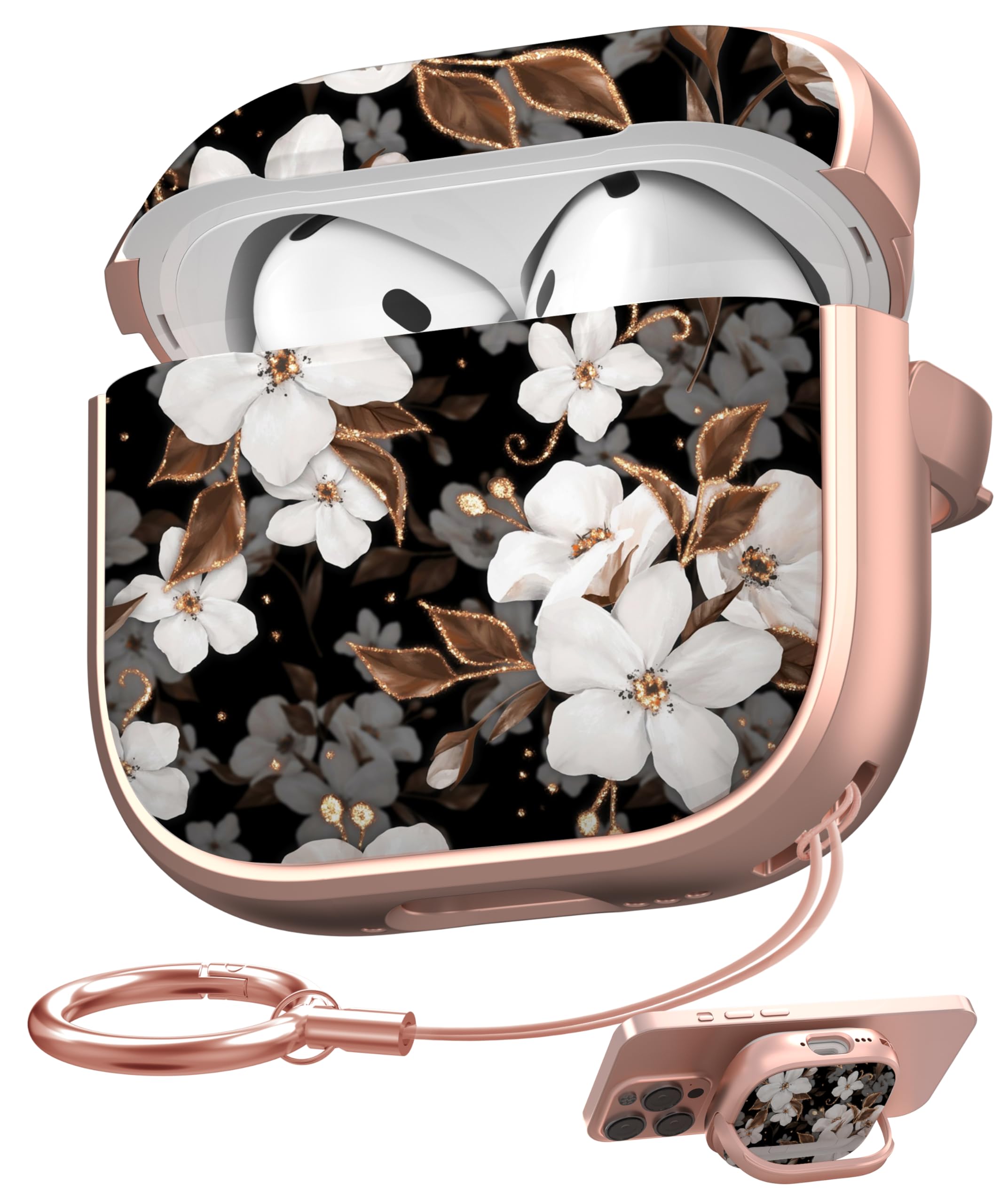 Maxjoy for AirPods 4 Case with Safety Lock, Cute Flower AirPod 4th Generation case Lock Hard AirPod 4 Cover for Women Girly with Keychain for AirPods 4th Generation Cover 2024, Floral