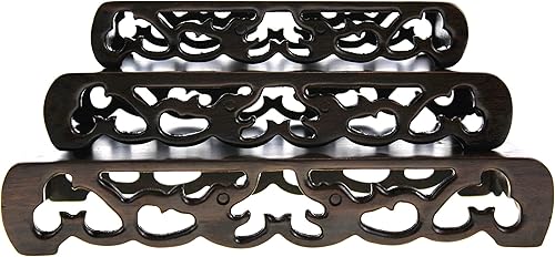 Miniatura 8 de Muebles orientales chinos negro palisandro sólido mahagony ébano soporte de madera base de madera rectangular forma pedestal con tallado (L 8.3 in*