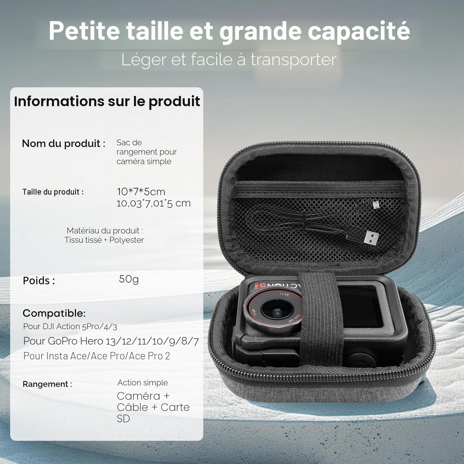 REYGEAK Étui Osmo Action 5 Pro, étui de Transport Portable en Cuir PU, Sac à bandoulière pour DJI Osmo Action 5/4/3 Adventure Combo Accessoires (Petite Taille)