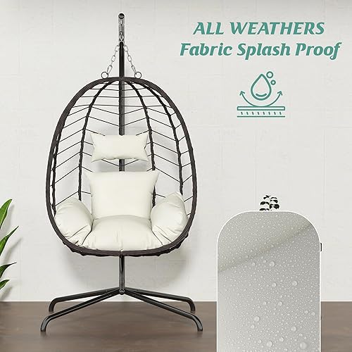 Miniatura 5 de LEX CRAFT Silla colgante de huevo con soporte, silla de huevo oscilante para exteriores e interiores, silla colgante con cojín, silla hamaca de