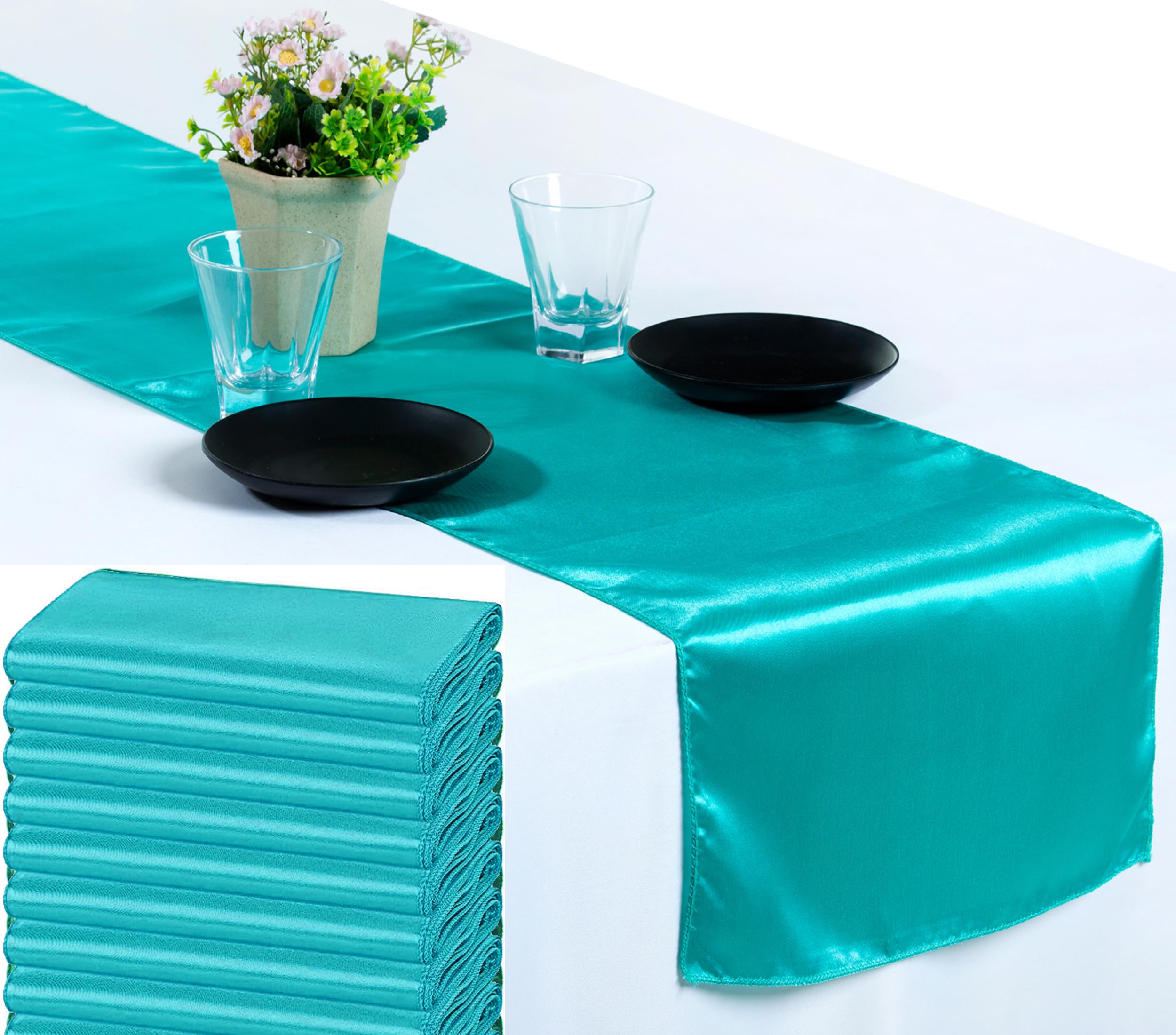 VDS Pack of 12 Satin Table Runners Charmeuse Sateen Silk Centerpiece Cloth Linen for Wedding Birthday Graduation Engagement Ceremony Event Party