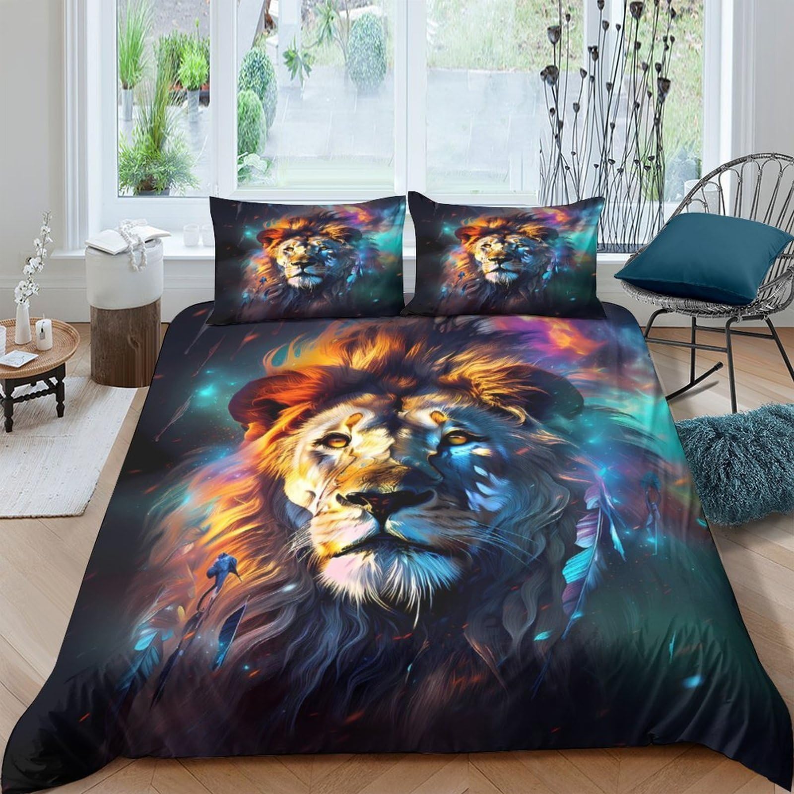 Ctjqhvkz Style-10 3D Printed Vibrant Lion Fitted Sheet Microfiber Anti-Slip Bedroom Decor Artistic Wild Animal Bed Cover Single（135X200cm）