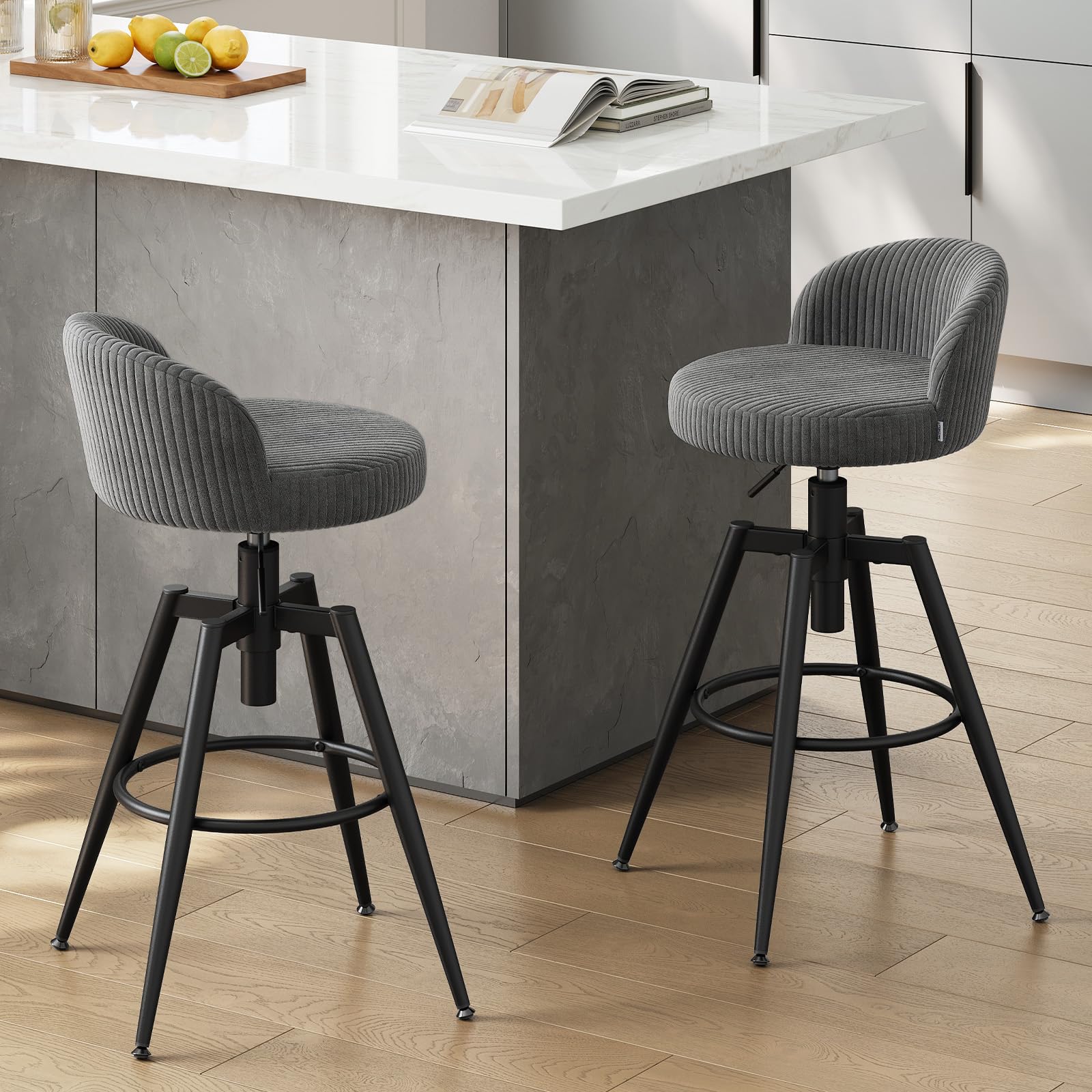 WOLTU Bar Stools Set of 2, Swivel Barstools Height Adjustable, Grey