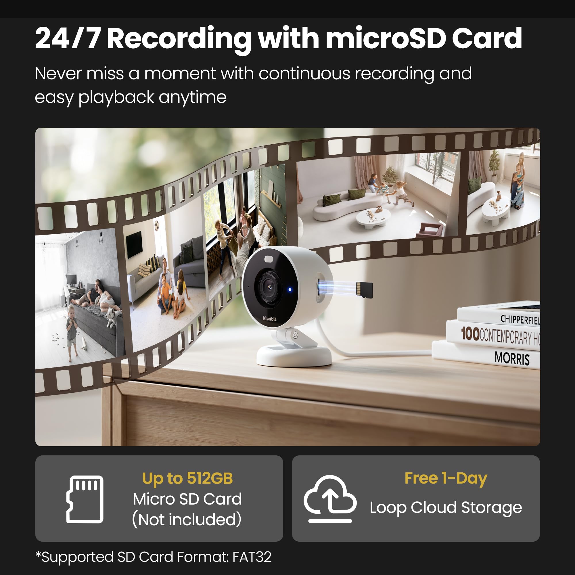 Kiwibit Telecamera di sicurezza 2K per interni/esterni, telecamere magnetiche cablate per la sicurezza domestica, fotocamera per animali domestici, baby monitor, rilevamento AI, visione notturna a