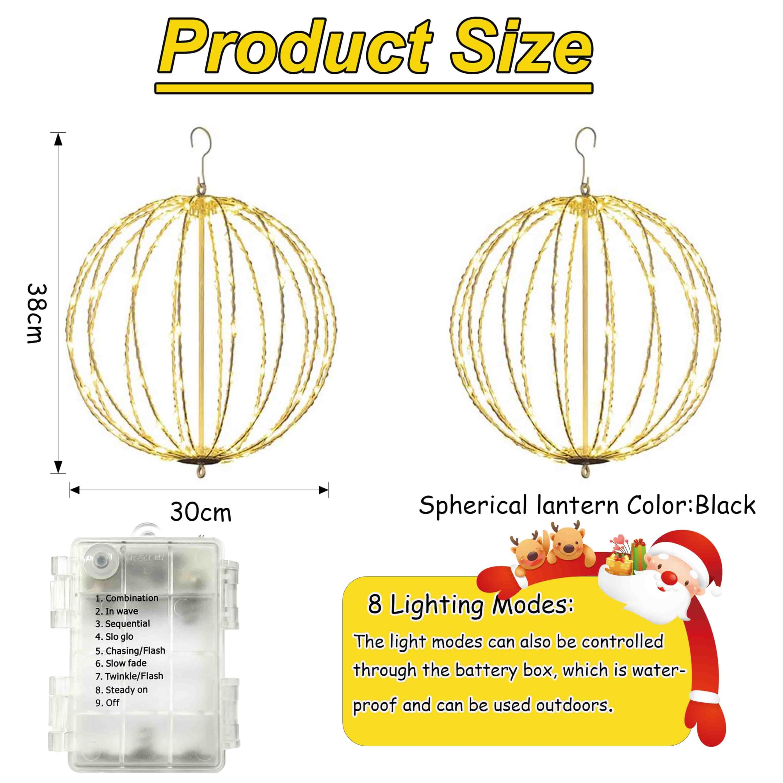 Weihnachtsbeleuchtung Außen Batterie, 30cm Hängende LED Kugel Lichter Timer 120 LED Leuchtkugel Weihnachtsdeko Outdoor 8 Modi wasserdichte für Garten Party Innen(1 Stück, Warmweiß)