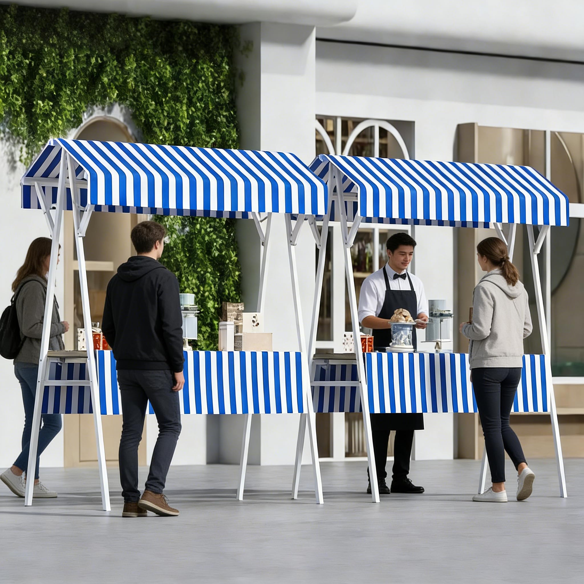 Faltbarer Metall Marktstand, Imbisswagen Verkaufsstand Food Cart, Tragbarer Stand Auf Rädern mit Markise, Kiosk Für Straßenmärkte Bauernmärkte Festivals Events(Blue, 110cm/43.30in)