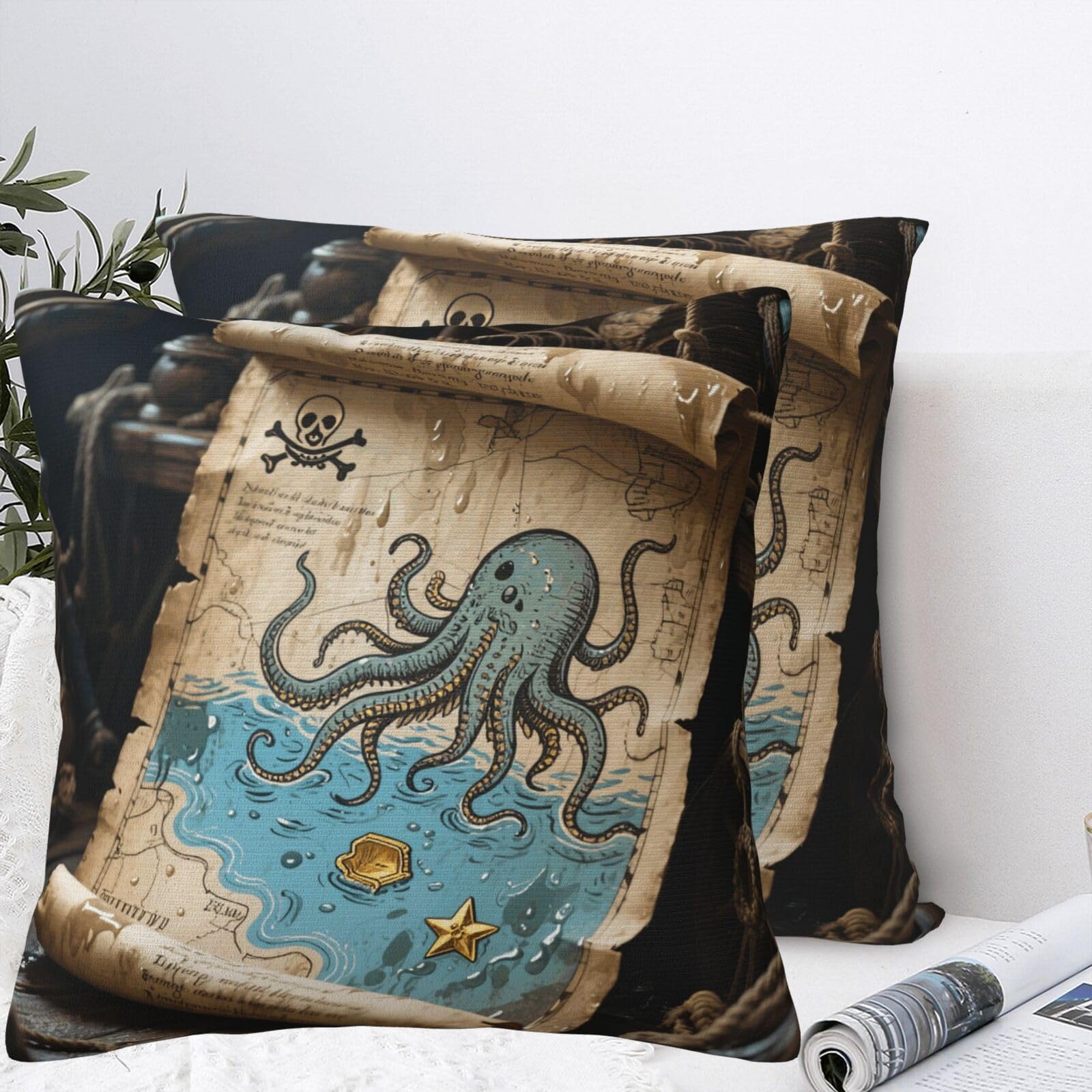 BTCOWZRV Pirate Map Plush Throw Pillow Covers 18"X18",Soft Cozy Couch Cushion Covers Decorative Pillow Cases for Holiday Home Bedroom Sofa Decors