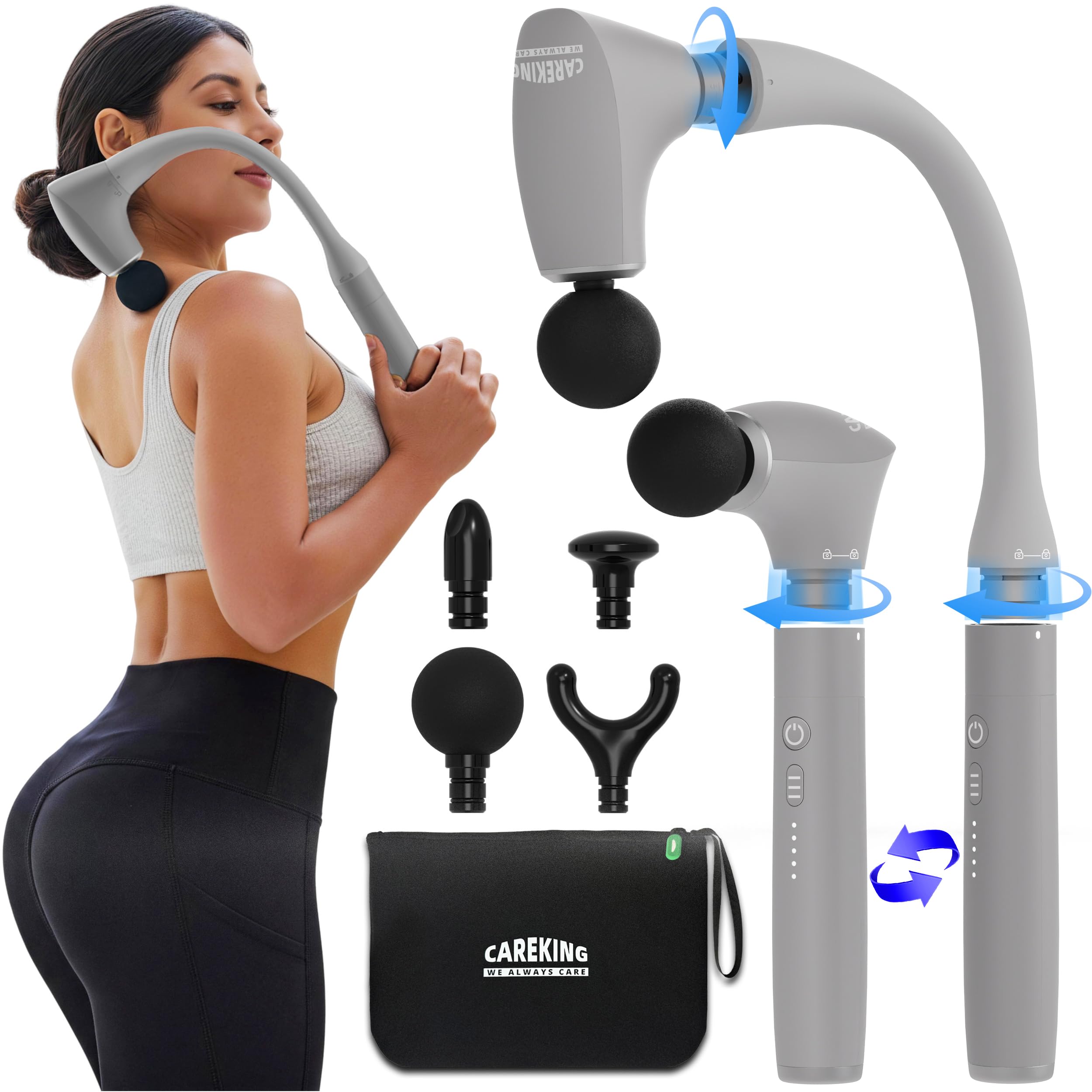 2-in-1 Detachable Massage Gun Deep Tissue with Extension Long Handle