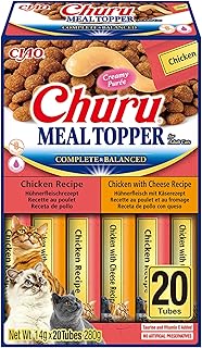 INABA Churu Meal Topper Premium Healthy Cat Treats, Chicken Variety with Taurine, Green Tea Extract, Multi Vitamins and Minerals, 20 x 14 g, Best Cat Treats for Your Cat's Health product image
