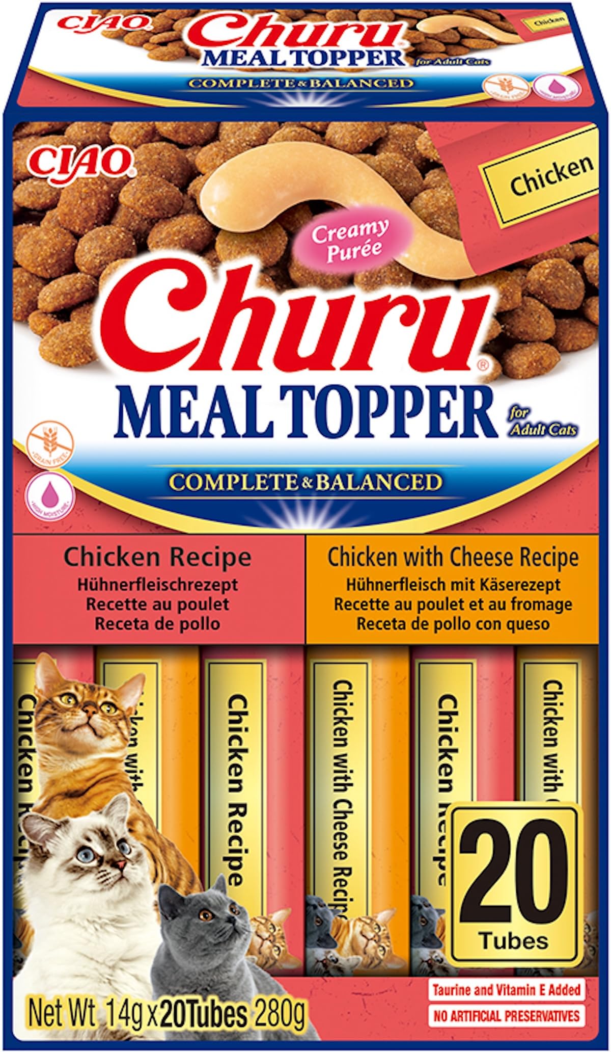 Churu Meal Toppers by INABA Cat Treat - Chicken Variety Box - 1 Pack (20x 14g) / Soft & Creamy, Delicious & Healthy Purée Food Topper, Natural, Grain Free