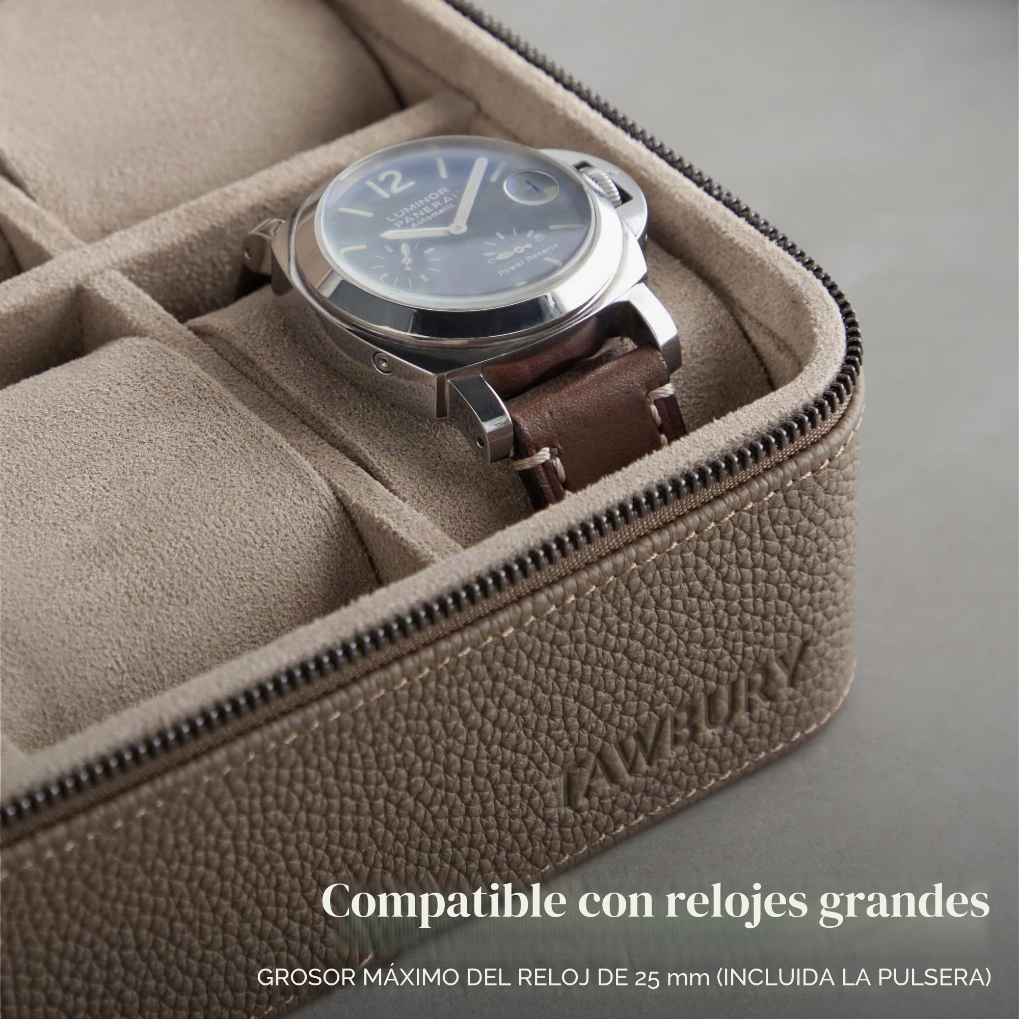 TAWBURY Caja de reloj de cuero de lujo unisex – Estuche de viaje con cierre de cremallera | Rollo de viaje de cuero genuino de grano superior | Cajas de reloj de cuero real para hombres de viaje | 4