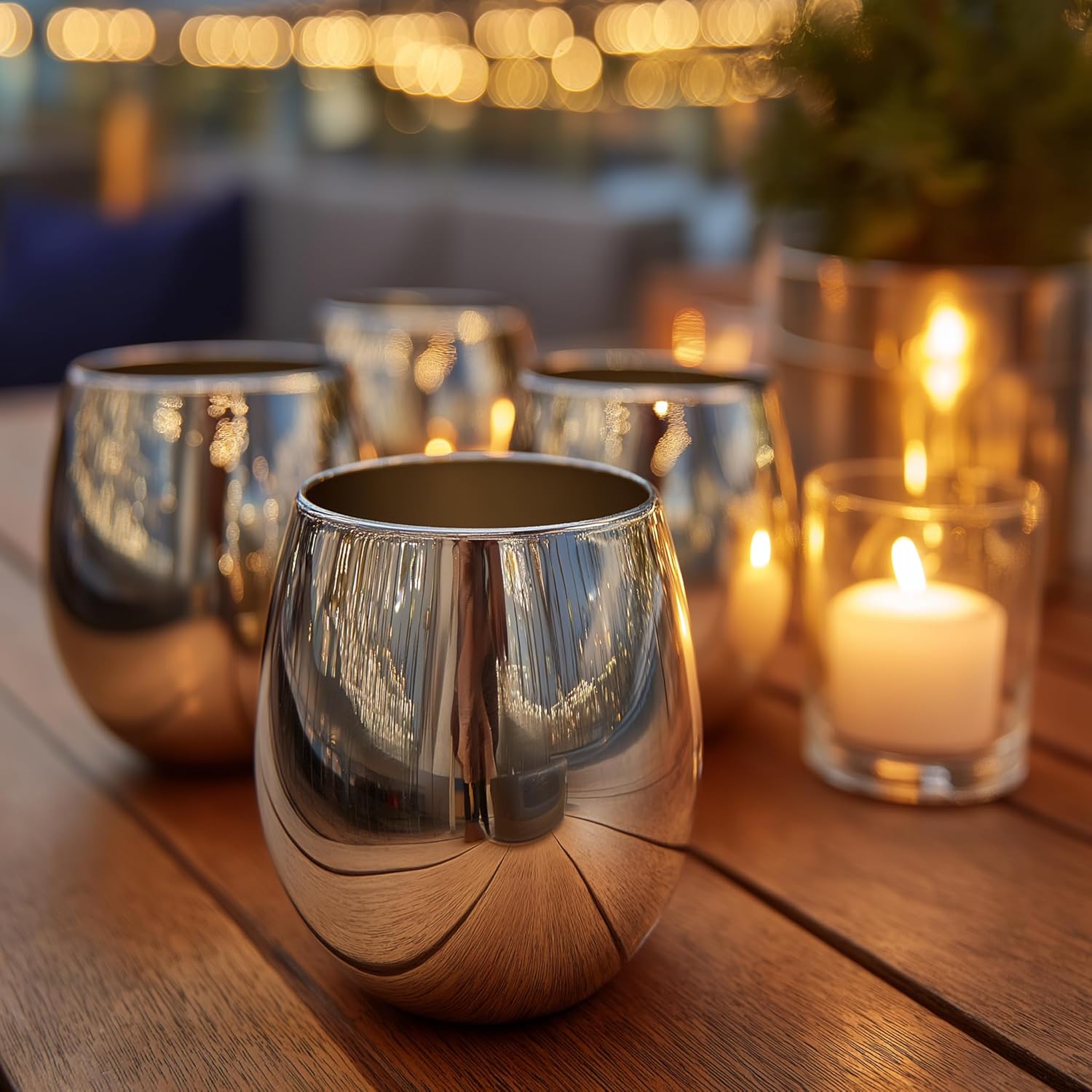 K&K Home Silver Stainless Steel Unbreakable Silver Stemless Wine Glasses - 15 oz - Set of 4 Colored, Stemless Metal Wine Glasses Perfect for Outdoors, Weddings, and Parties - Image 3
