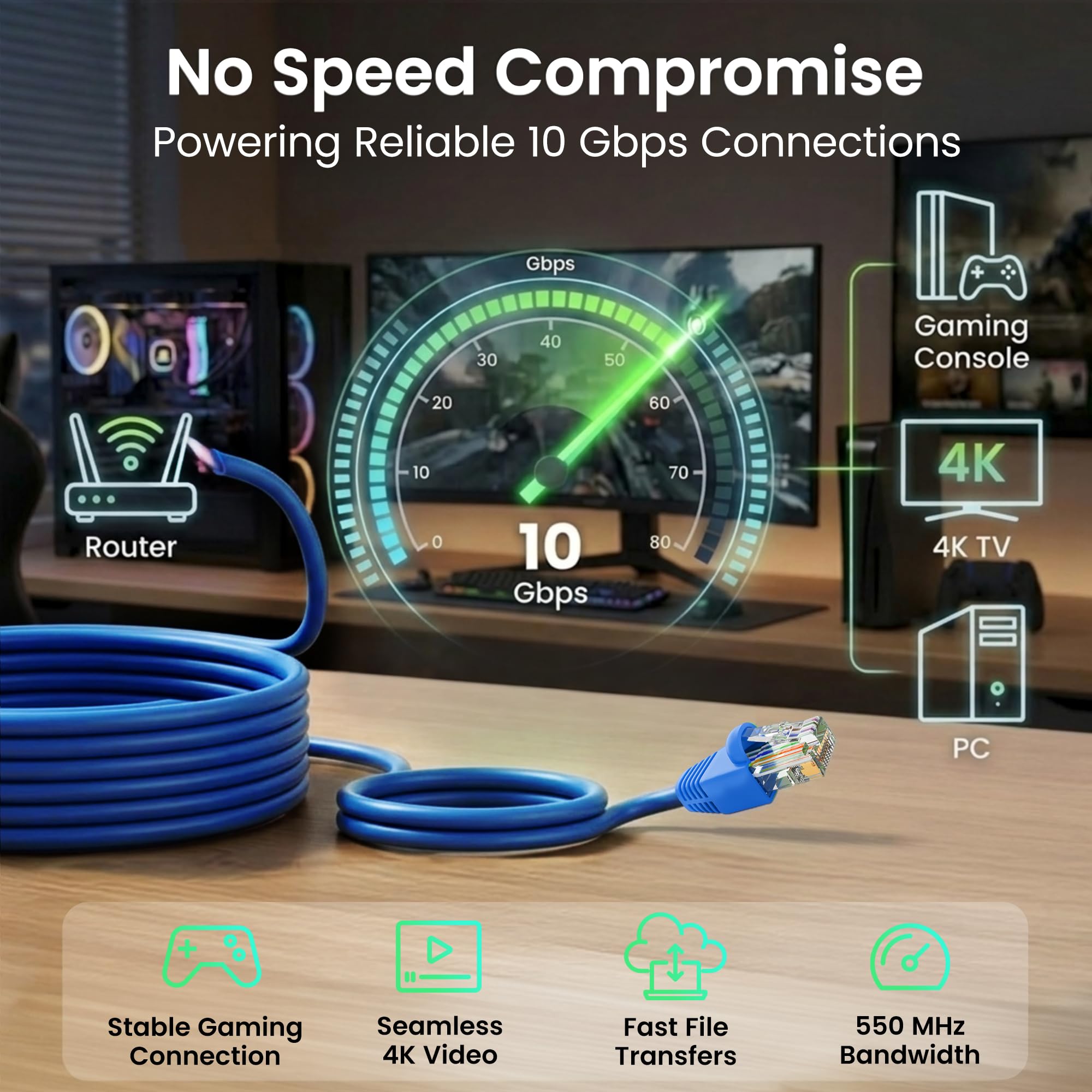 GEARit Cat 6 Ethernet Cable (10-Pack 3 Feet) Cat6 Network Patch, 10Gbps, RJ45, Snagless Cord, Gold-Plated Connectors, Internet for PC, TV, Tablet, Router, Printer, Servers, IT Data Center - Blue - 4