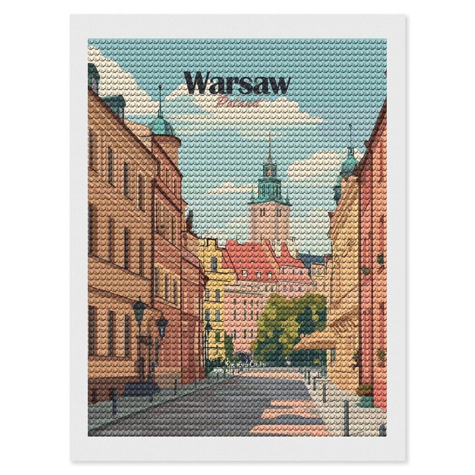 Junmoney Warsaw Street Scene Diamond Painting Canvas Set 12"x16", Satisfying Creative Project, Easy to Follow Symbols, Fun Craft Experience