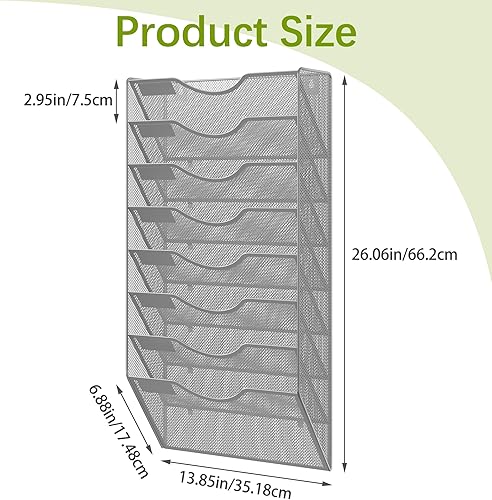 Miniatura 10 de EasyPAG Organizador de archivos de montaje en pared con ganchos para llaves, 5 bolsillos de malla vertical, soporte para archivos de pared, soporte