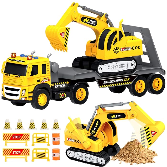 Buy Flatbed Truck w/ Excavator Tractor 112 Scale Large Size Toys