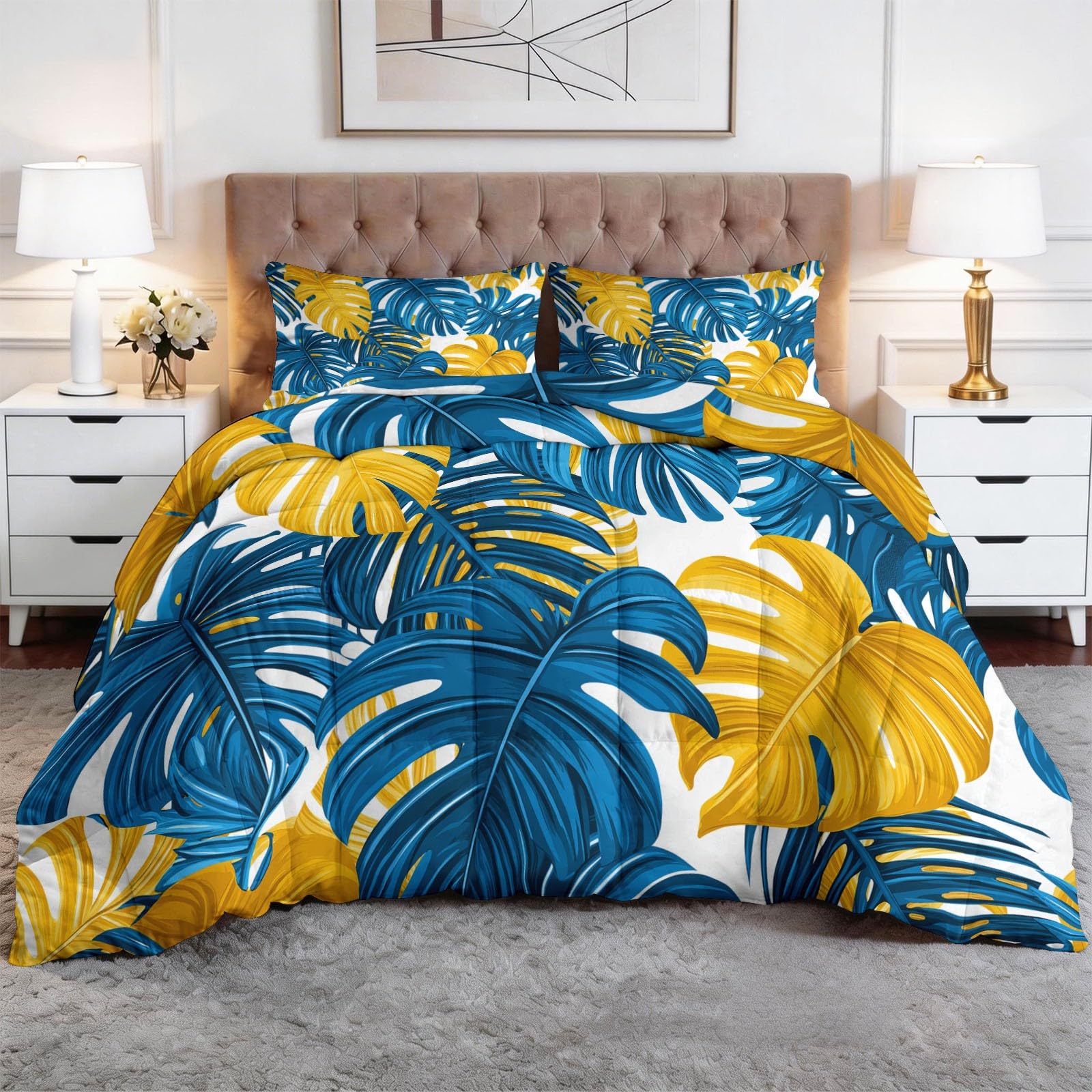 Edredón tropical de hojas Monstera de 240x220 cm para todo el año