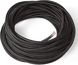 Amarcords - Textile electrical cable colour black, round, silk, 5 m, with grounding 3 x 0.75 mm - Wire covered in vintage coloured fabric for chandeliers and wall lamps.