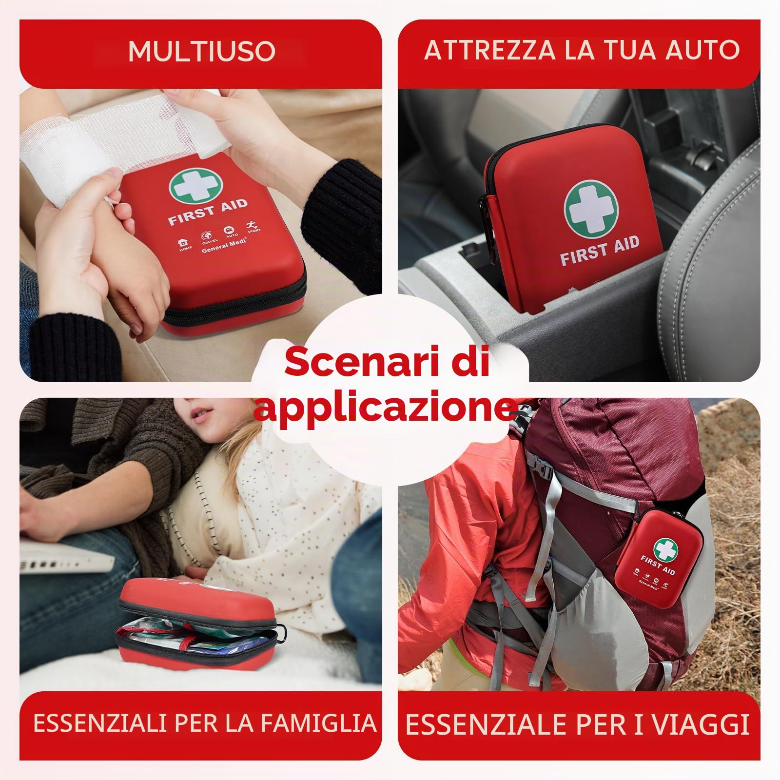 General Medi Kit di Primo Soccorso Professionale 170 Pezzi - Per Casa, Auto, Barca Ufficio, Moto, Roulotte, Sport, Trekking e Campeggio