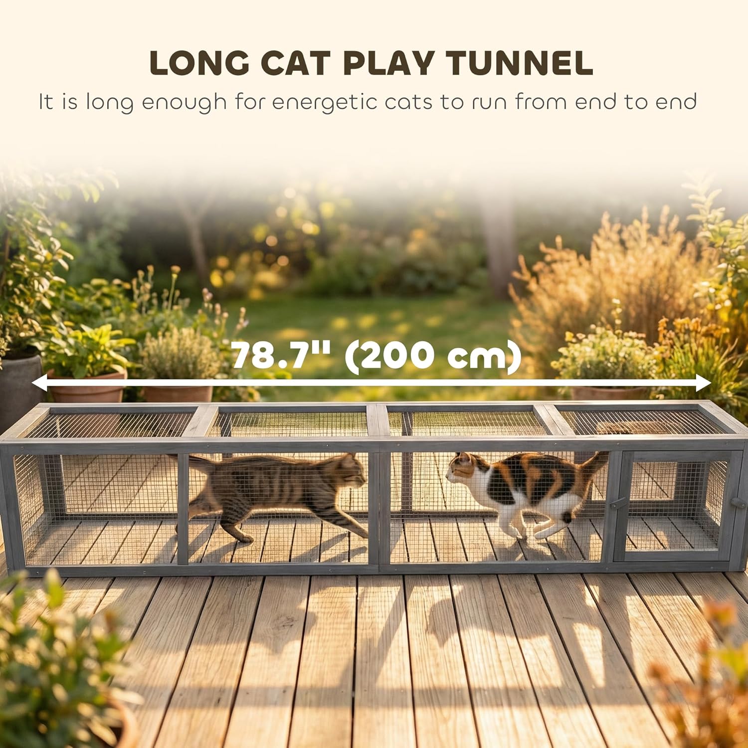PawHut Outdoor Cat Tunnel with Extendable Design, 79" L Wooden Cat Run with Weather Protection, Connecting Inside and Outside, for Deck Patios, Balconies, Dark Gray