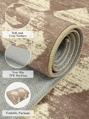 Miniatura 4 de Lahome Alfombra marroquí con diseño de Treills - 2 x 6 pies, color beige, lavable, para pasillo, 6 pies, antideslizante, larga a cuadros, para