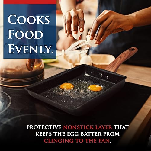 Miniatura 5 de LAVENSI Sartén japonesa para tortillas sartén Tamagoyaki con mango resistente al calor y apto para cocinar sartén antiadherente borde curvo parte