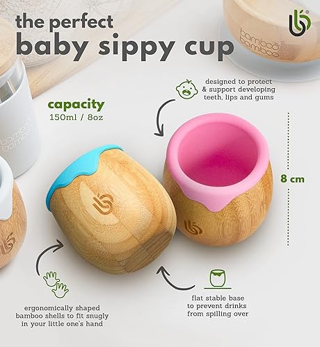 Miniatura 3 de bamboo bamboo Baby and Dinky - Vaso de bambú para niños pequeños, con borde de goteo de silicona para protección de dientes y encías, capacidad de