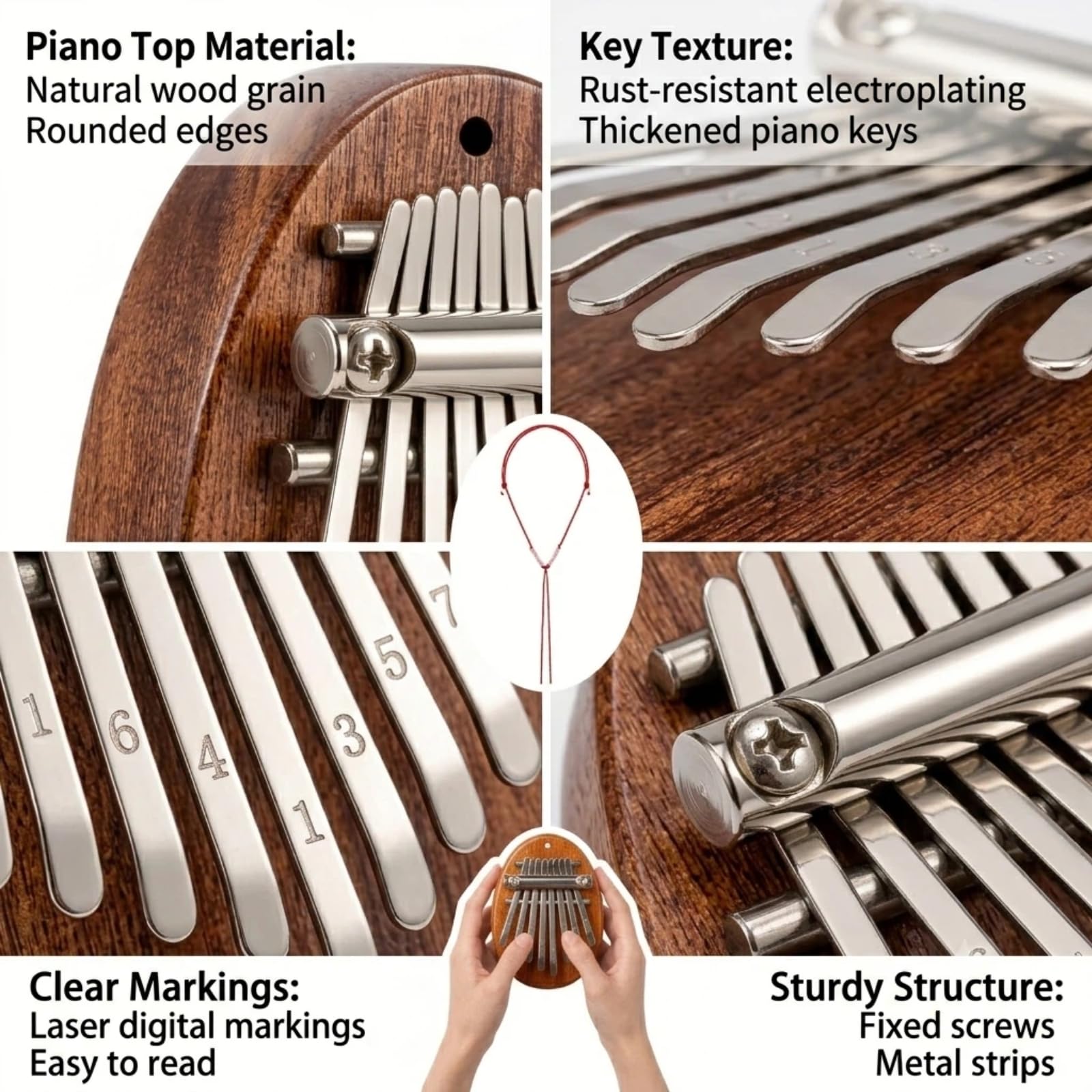 Mini Kalimba Thumb Piano 8 Key Solid Wood Finger Piano with Lanyard Portable Musical Instrument for Beginners Kids Adults Stress Relief, Gift for Special Occasions Waterdrop Design 2