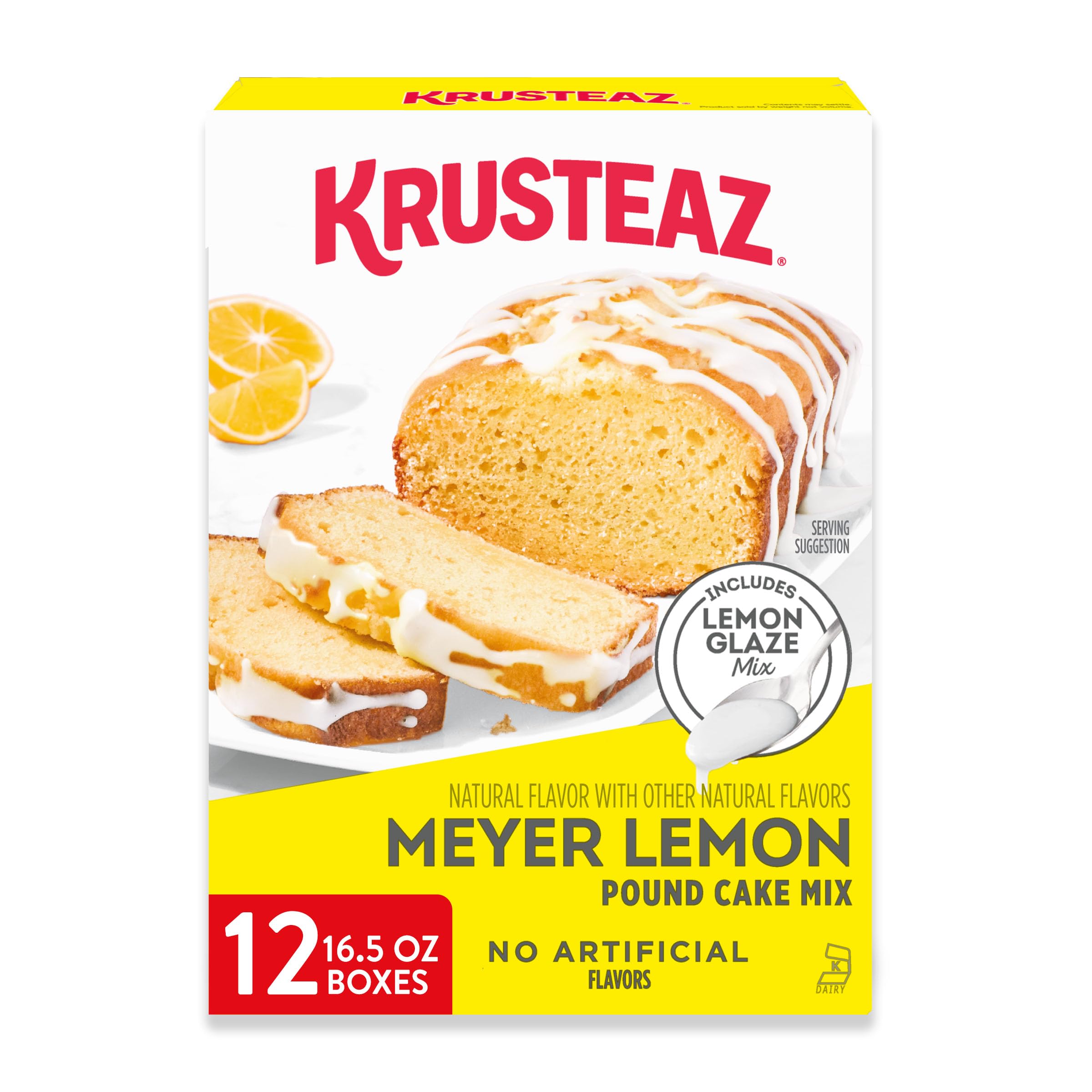 Krusteaz Meyer Lemon Pound Cake and Glaze Mix, 16.5 oz Boxes (Pack of 12)