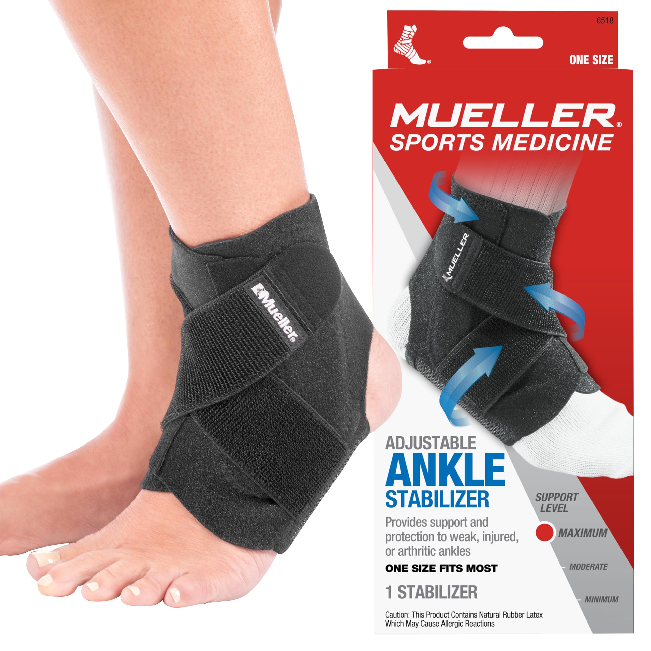 Mueller Adjustable Ankle Stabilizer, Black, One Size