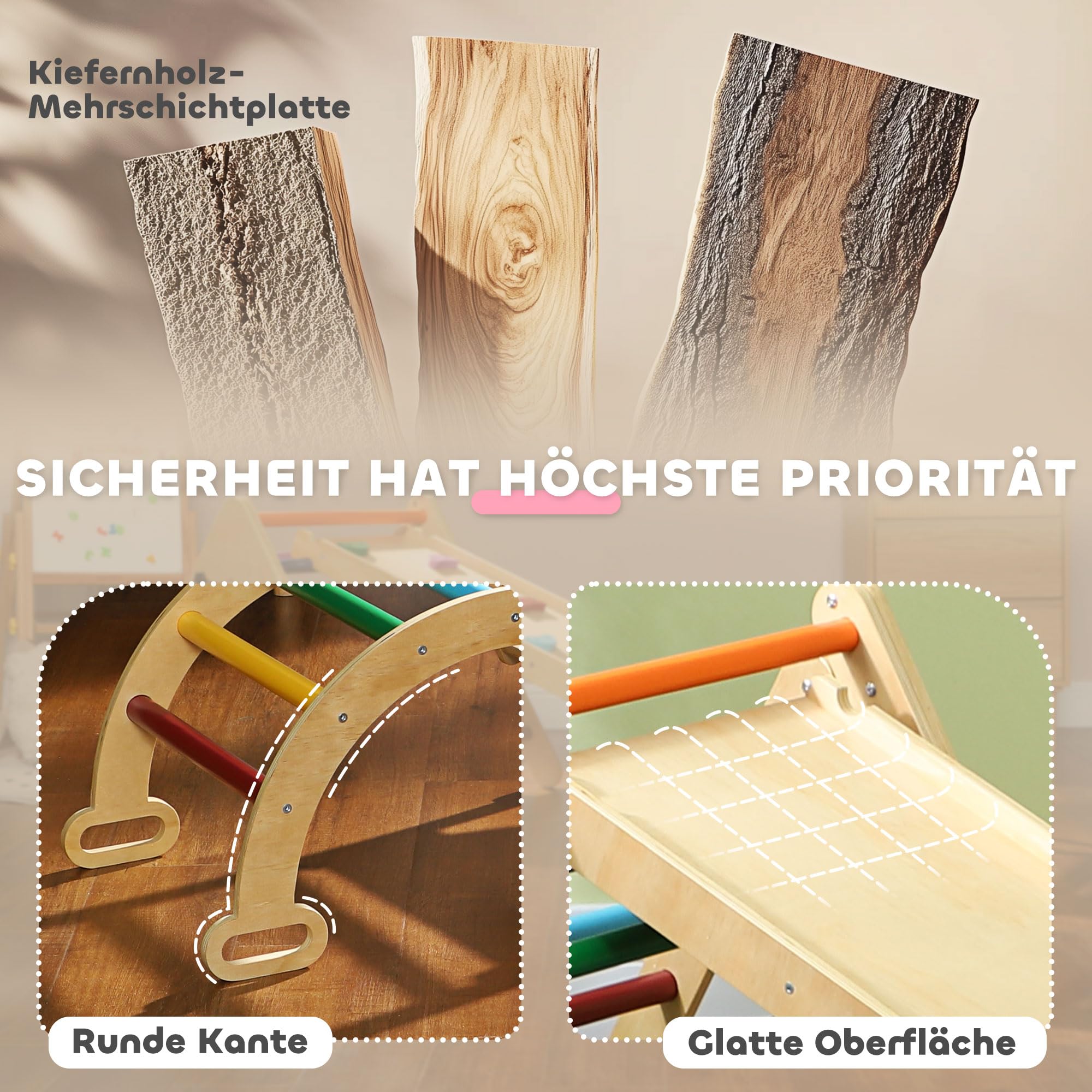 AIYAPLAY 5-in-1 Montessori Klettergerüst Rutsche 1,5-4 Jahre Mehrfarbig
