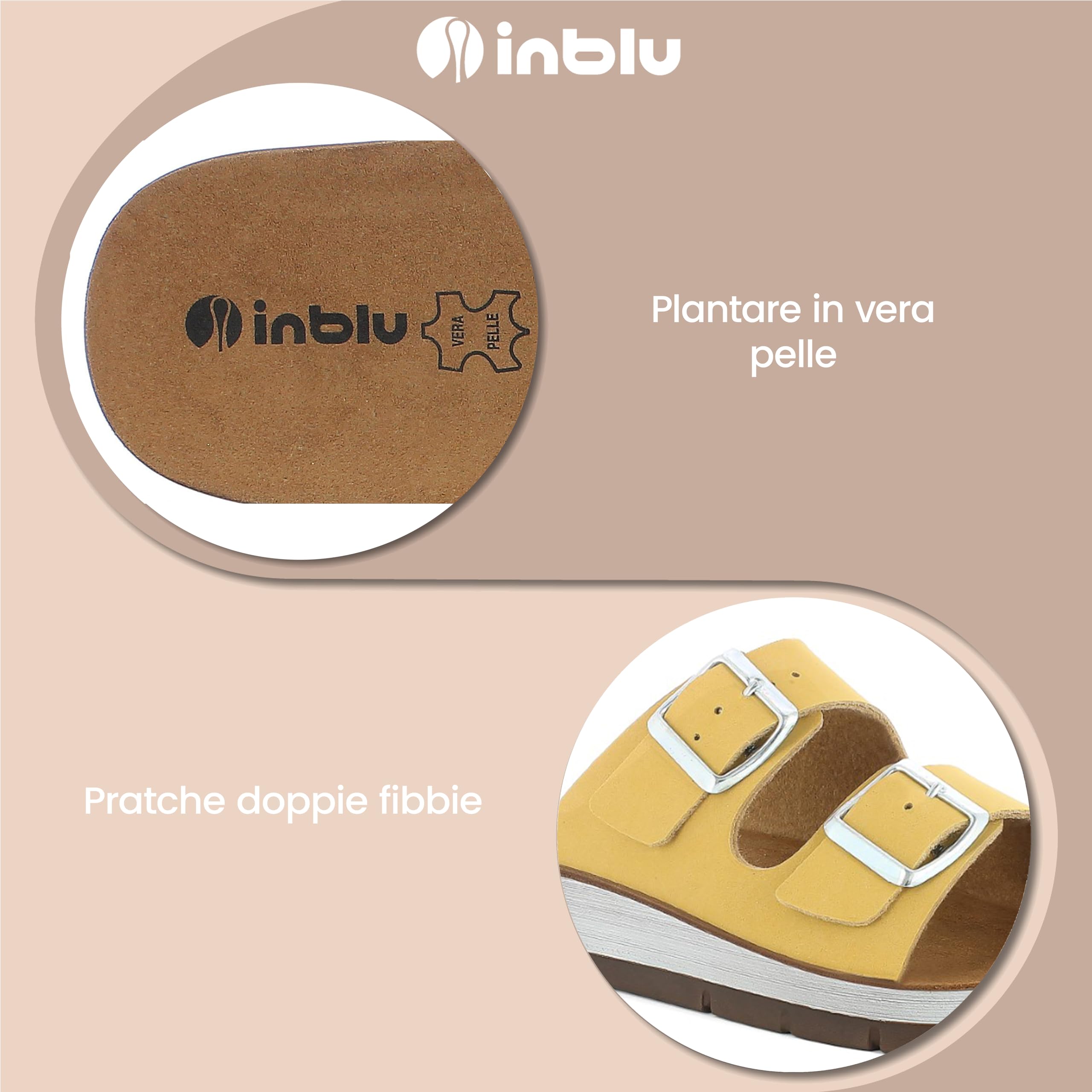 inblu Ciabatte Donna A Doppia Fascia Con Fibbie Regolabili, Plantare In Pelle Sandali a ciabattaDonna
