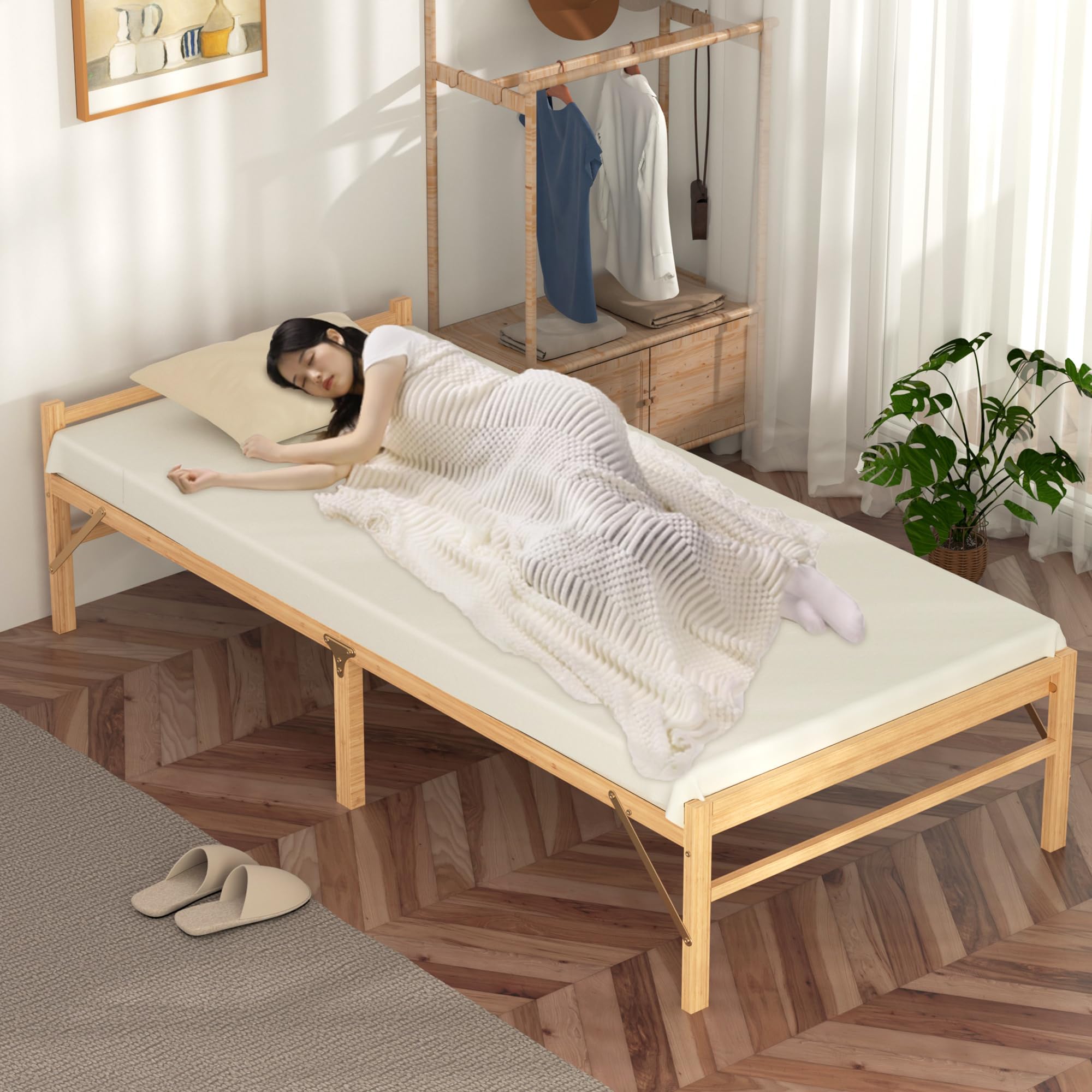Amazon｜折り畳みベッド 竹製 組み立て不要 横幅80cm ベッド フレーム