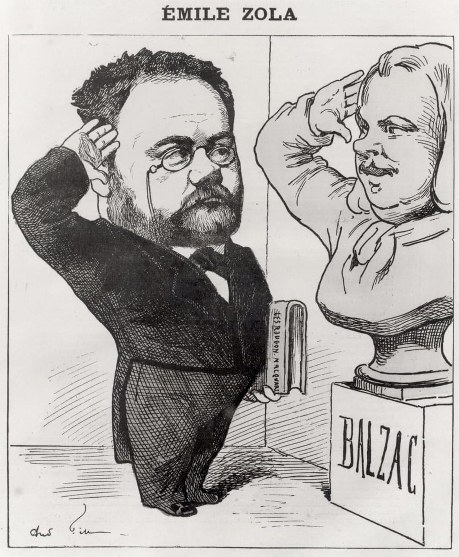 ARTXLXXBN Famous Painting Art Wall Decor Abstract Art Picture Caricature of Emile Zola Saluting a Bust of Honore De Balzac by Andre Gill Animal Pictures for Home Decor 60x90cm