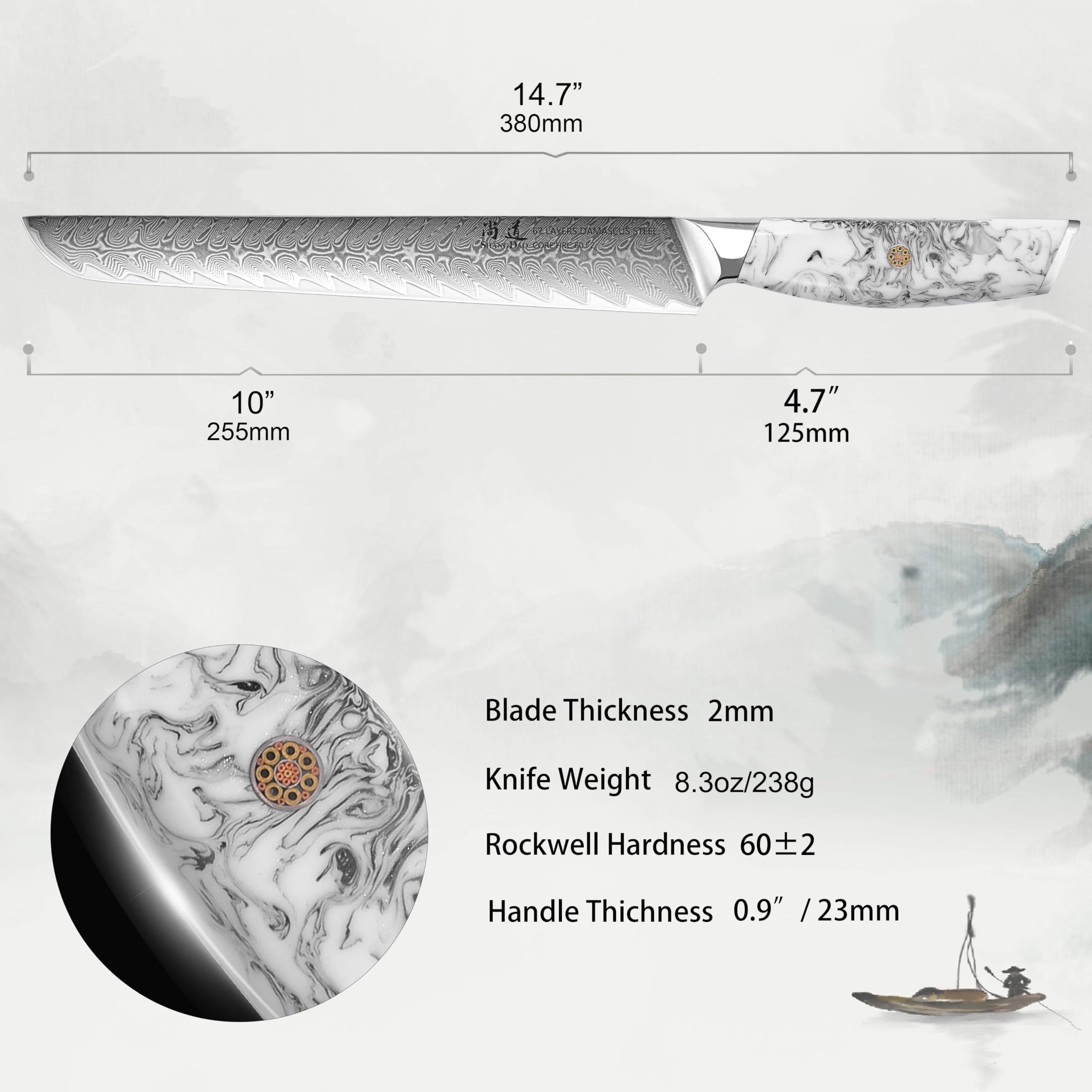 SHANGDAO Coltello da intaglio e per affettare - 10 pollici, acciaio di Damasco forgiato VG10, coltello per petto, coltello per carne e barbecue, codolo completo
